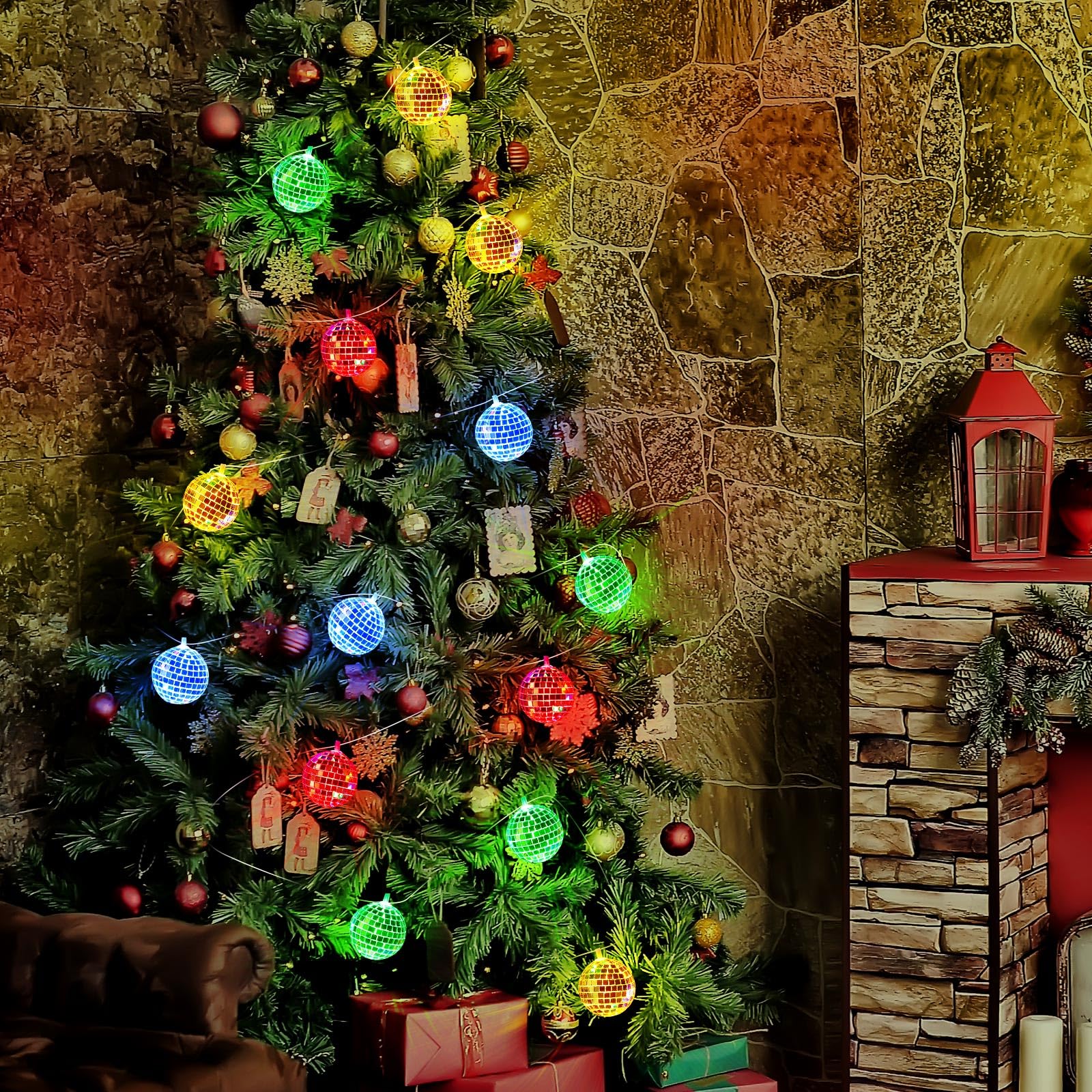 BBTO Disco Ball String Lights, 20 LED Mini Mirror Balls, 9.84 ft Long, Multicolor, Battery Powered, Perfect for 70s 80s Party Supplies