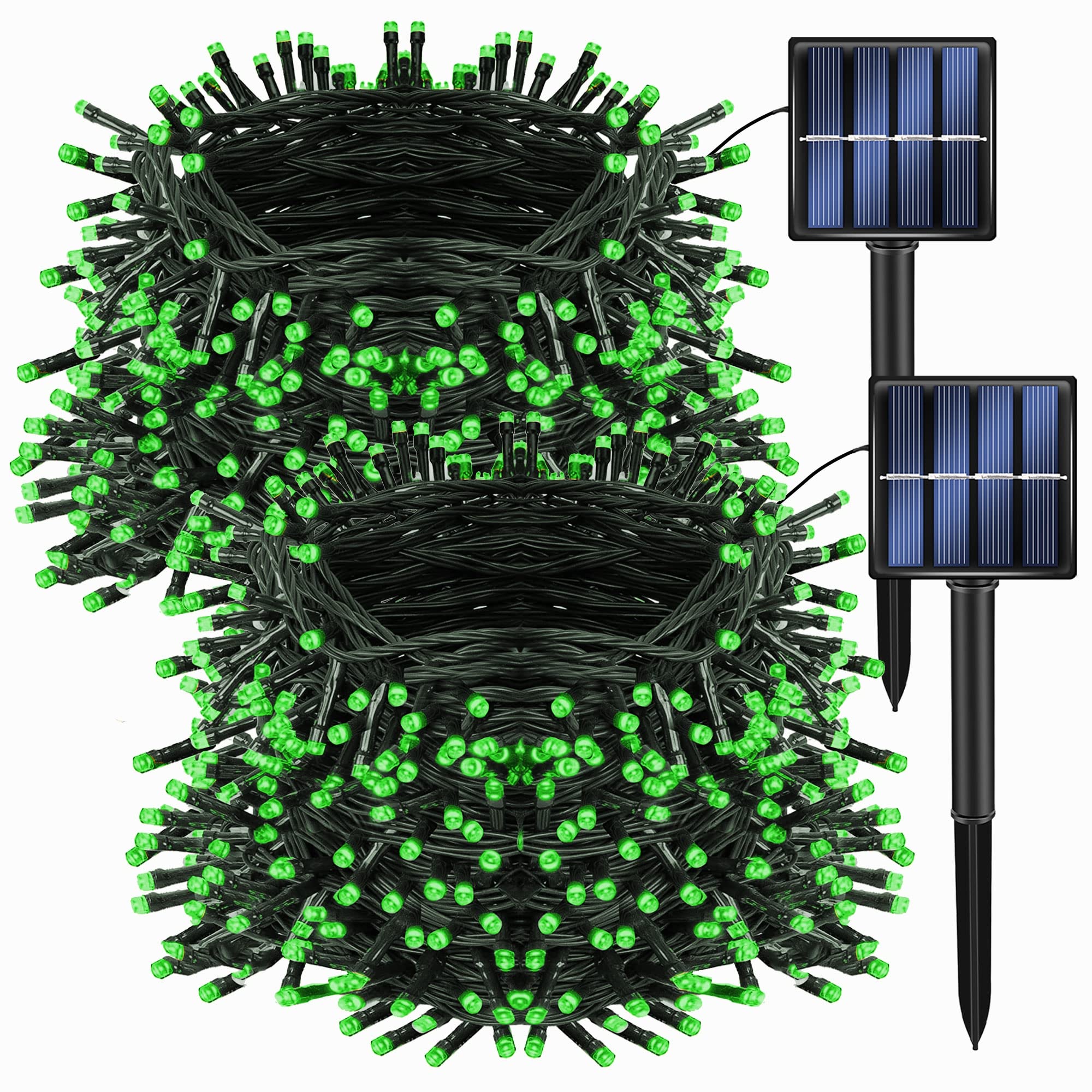 Dazzle Bright 2 Pack Total 400Led 132Ft Green Christmas Solar String Outdoor Lights, St. Patrick'S Day Solar Powered With 8 Mode