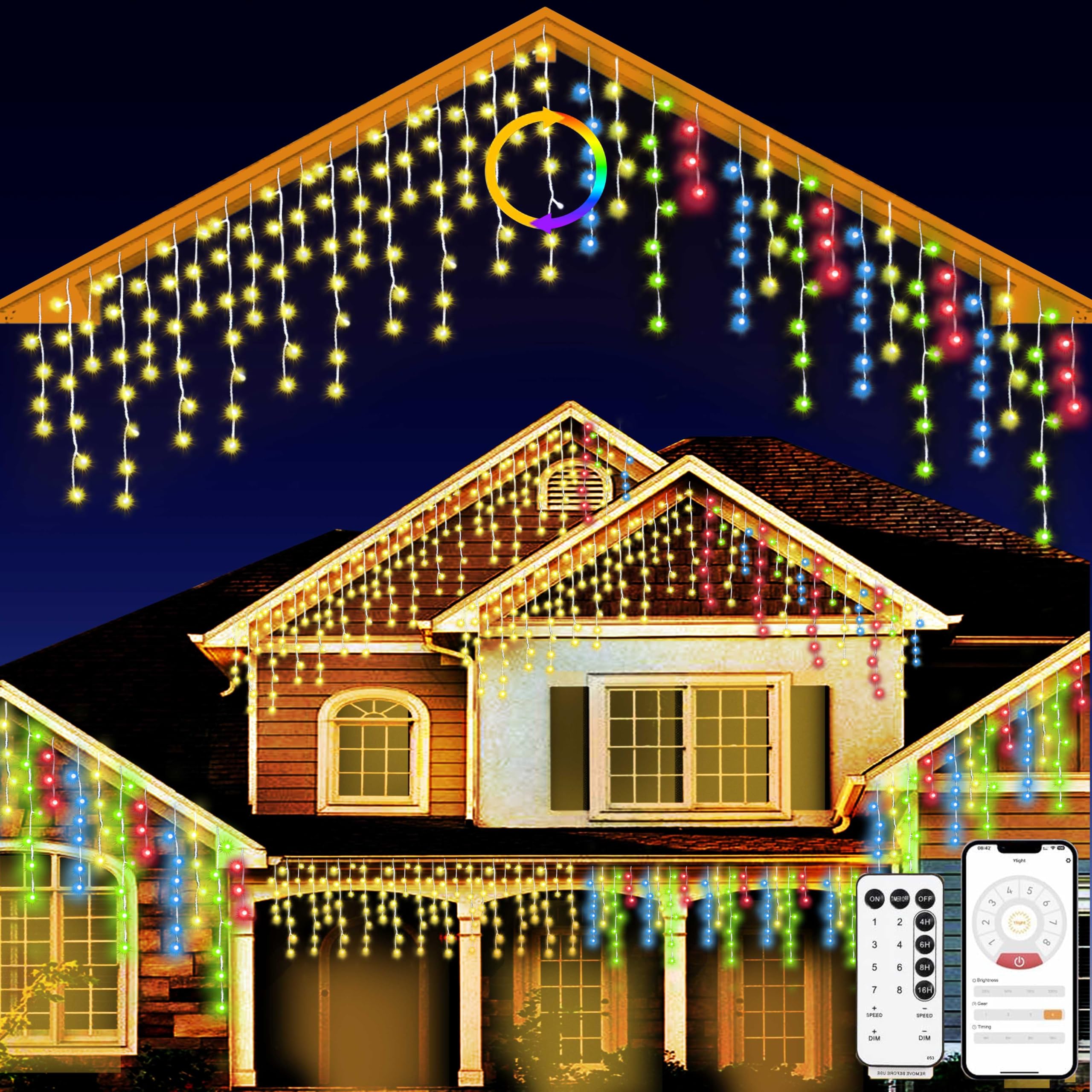 SOSHOT Christmas String Lights - 1680 LED, 131FT, Waterproof, 8 Modes, Remote Control, Warm White to Multicolor, Model SJDHAZ-030-006W2
