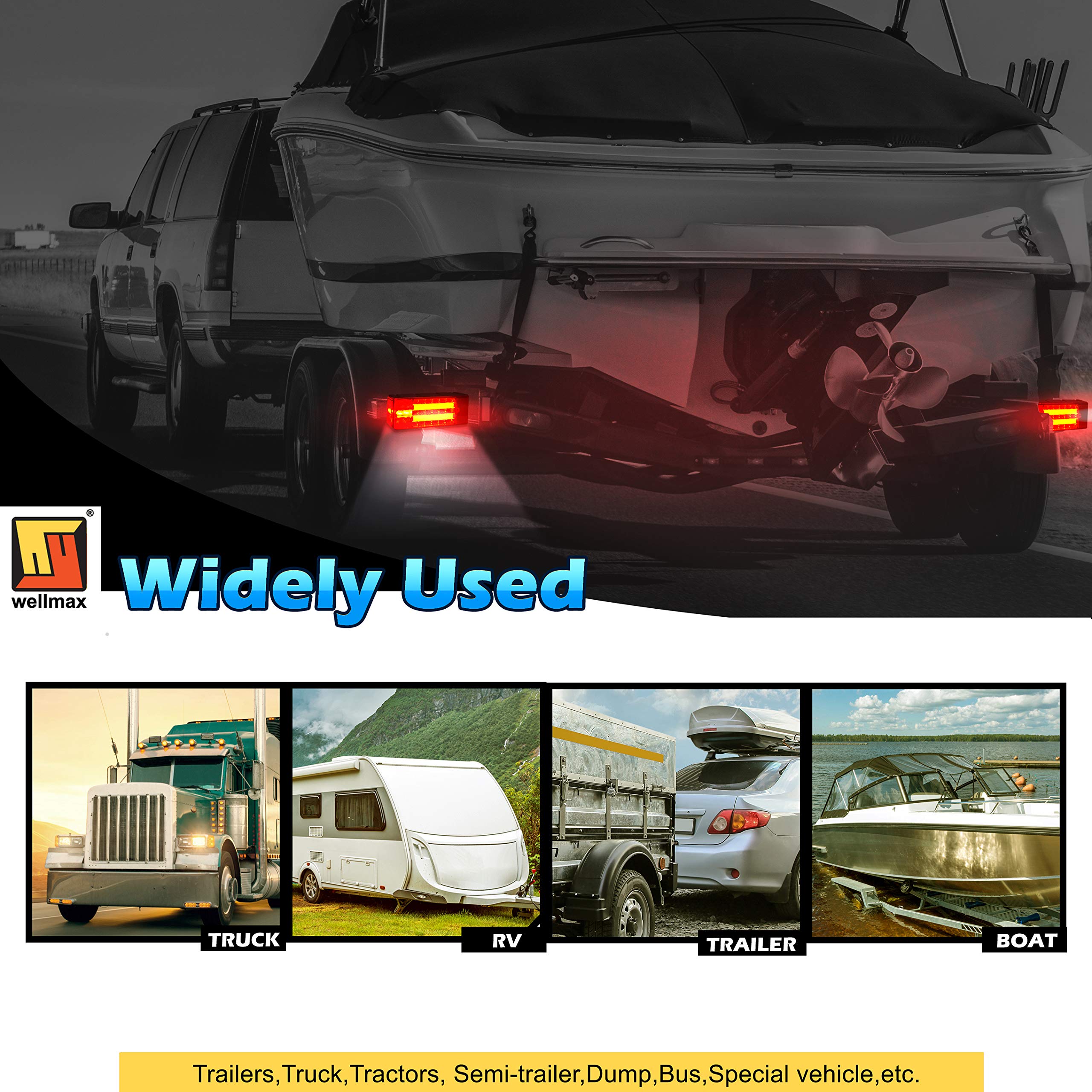 Wellmax LED Trailer Lights, Submersible 12V Marine Light, Waterproof, DOT Approved, Rectangle, Black, Model WM51073