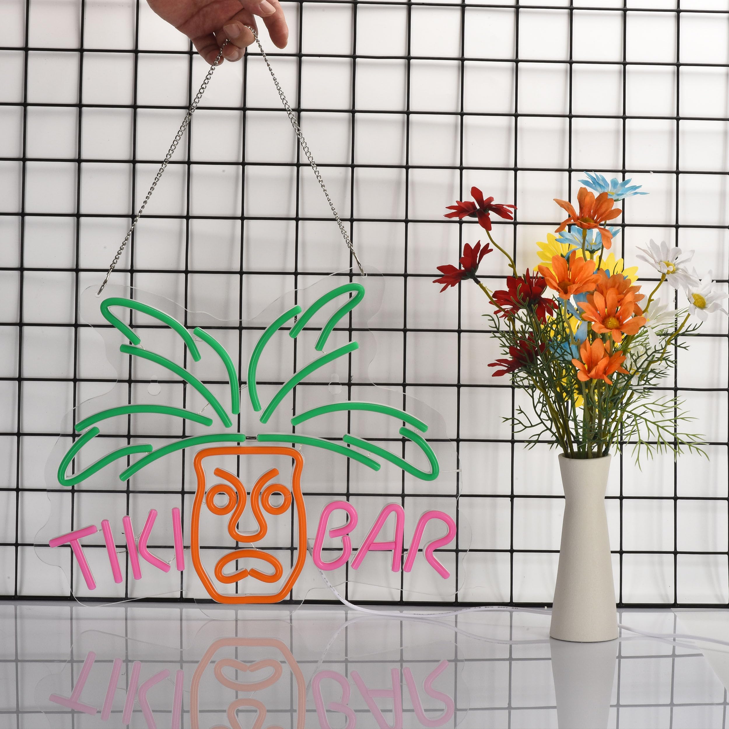 Geewkooy Tiki Bar Neon Light Sign Acrylic Dimmable Led Neon Sign 16"X13" Beer Bar Pub Club Restaurant Wall Deocr Artwork Gift Signs