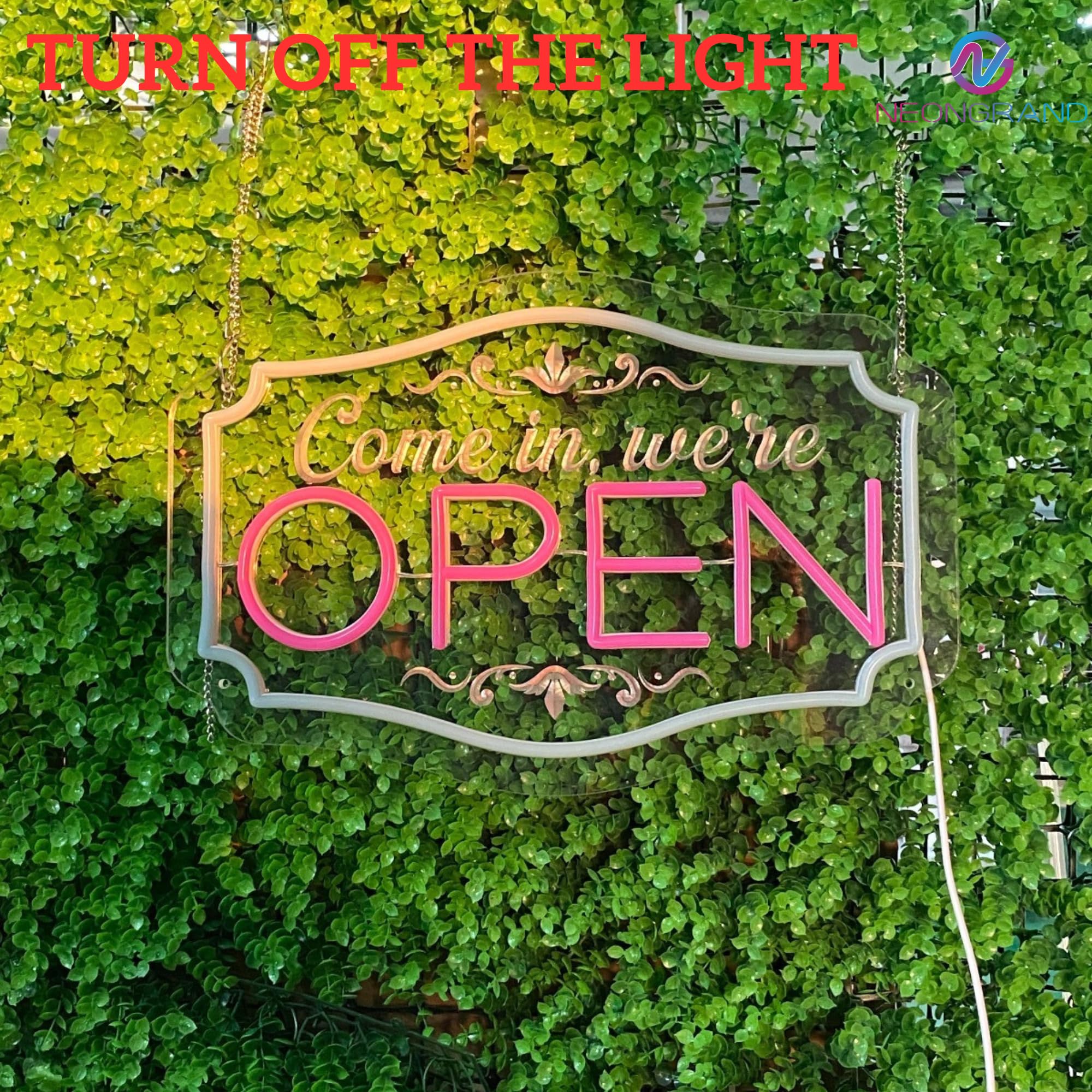 NEONGRAND LED Neon Open Sign - Adjustable Brightness, 16.5x11in, Pink and Ice Blue, Acrylic Decor for Business and Parties