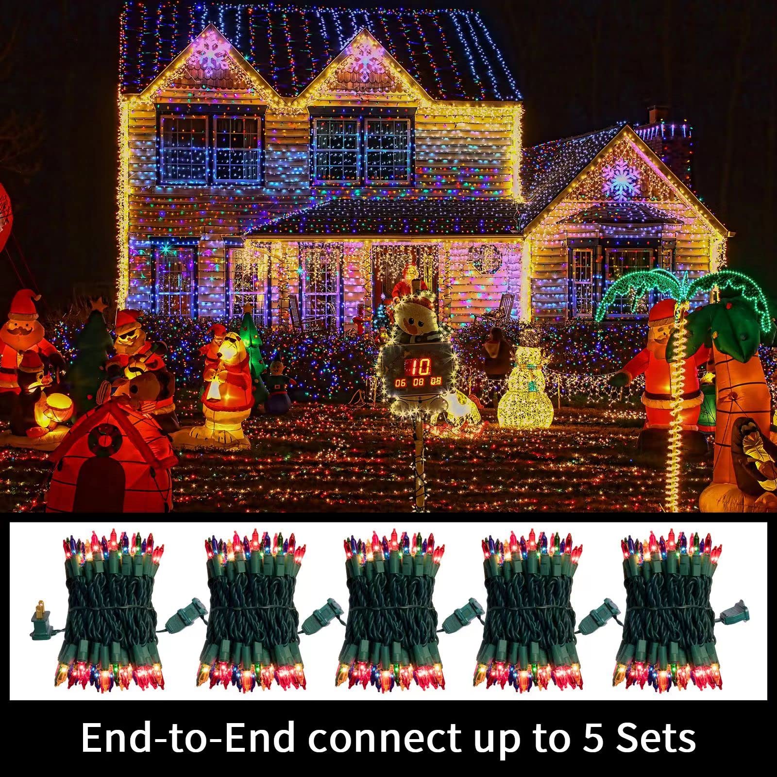 Lamphome Super-Bright Extendable Multi Christmas Lights Decoration 100Lights 19.6Ft Ul Certified Mini Bulb String Lights Set For Outdoor Christmas Tree Garden Holiday Party Patio Wedding Garland Decor