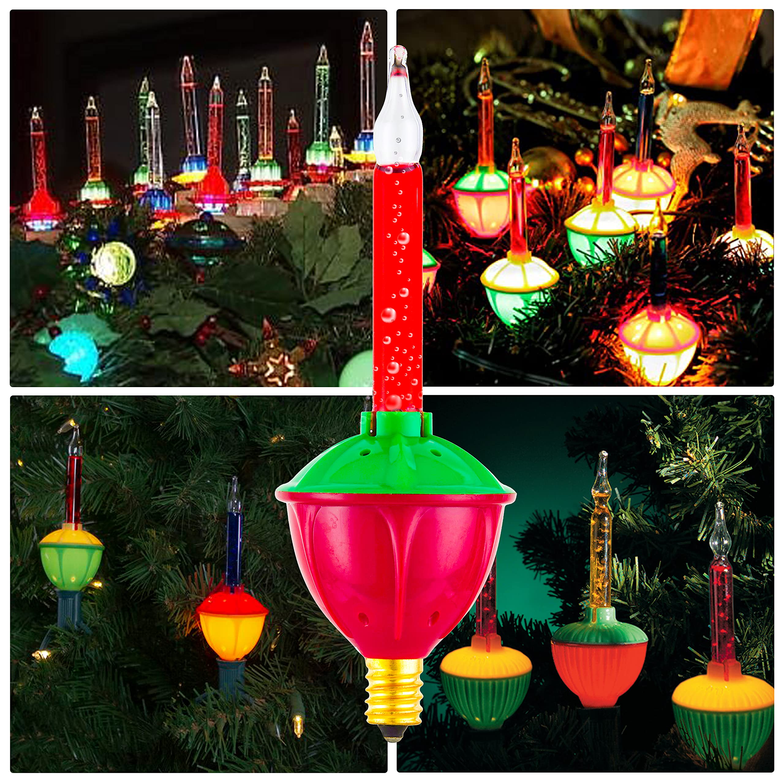 4 Pack Replacement Bubble Lights Bulbs Red Green Yellow Orange Bubble Lights For Christmas Tree Fluid Light C7/E12 Candelabra Ba