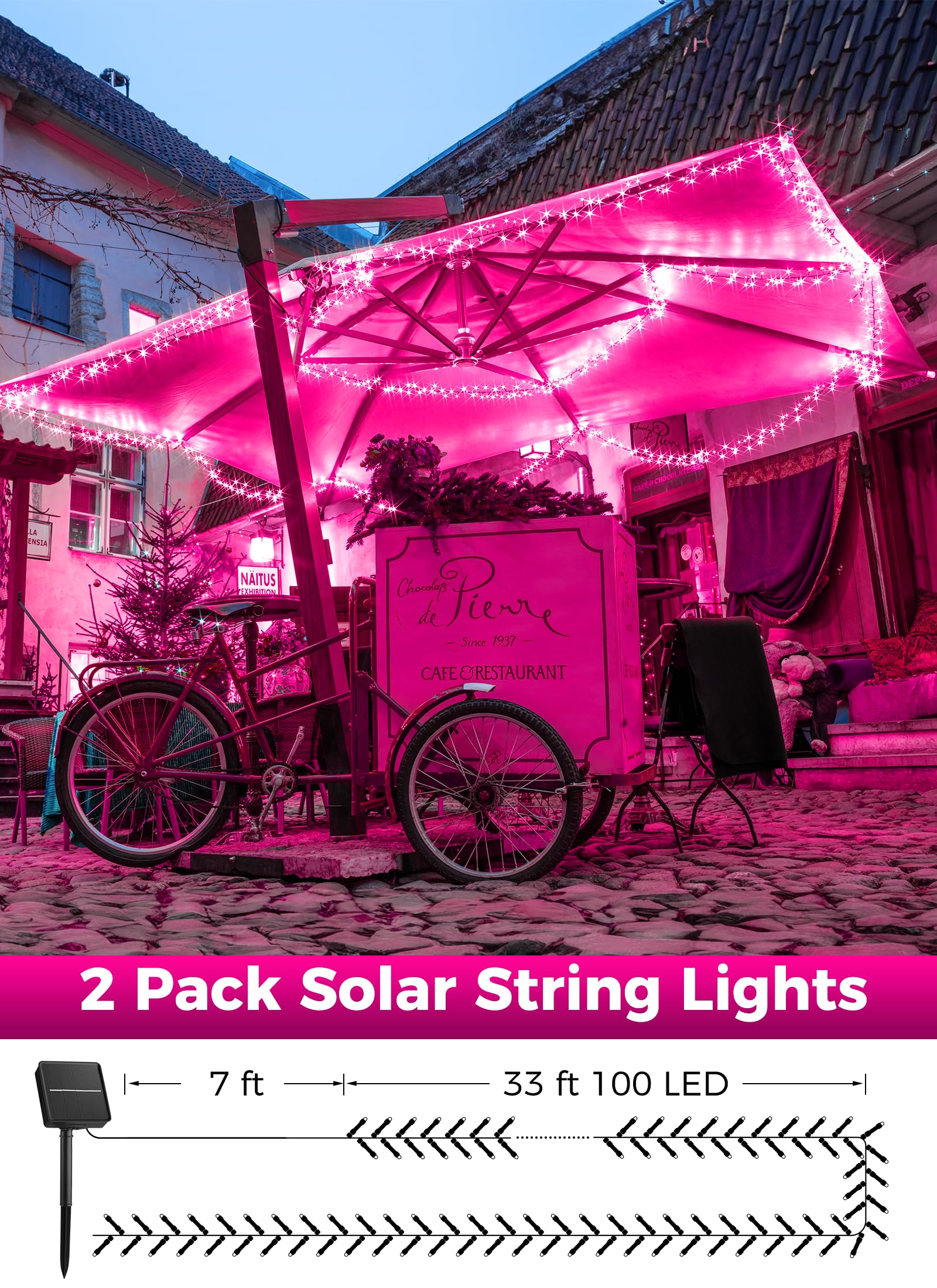 Minetom Solar String Lights For Outside - 2 Pack Total 80 Ft 200 Led Valentine Solar String Lights With 8 Lighting Modes, Ip65 W