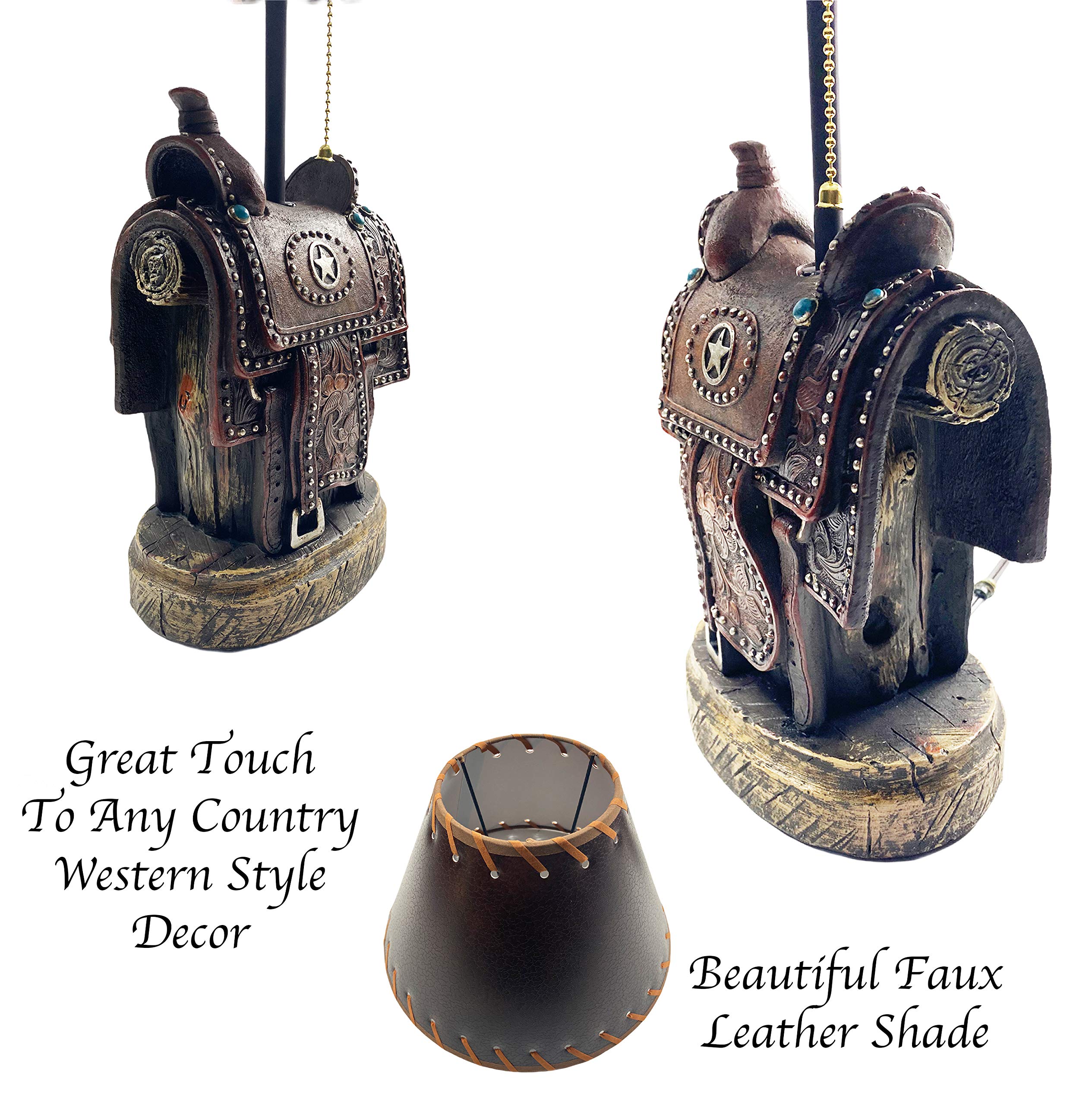 Urbalabs Brown Horse Saddle Table Lamp - Rustic Decor For Living Room & Bedrooms