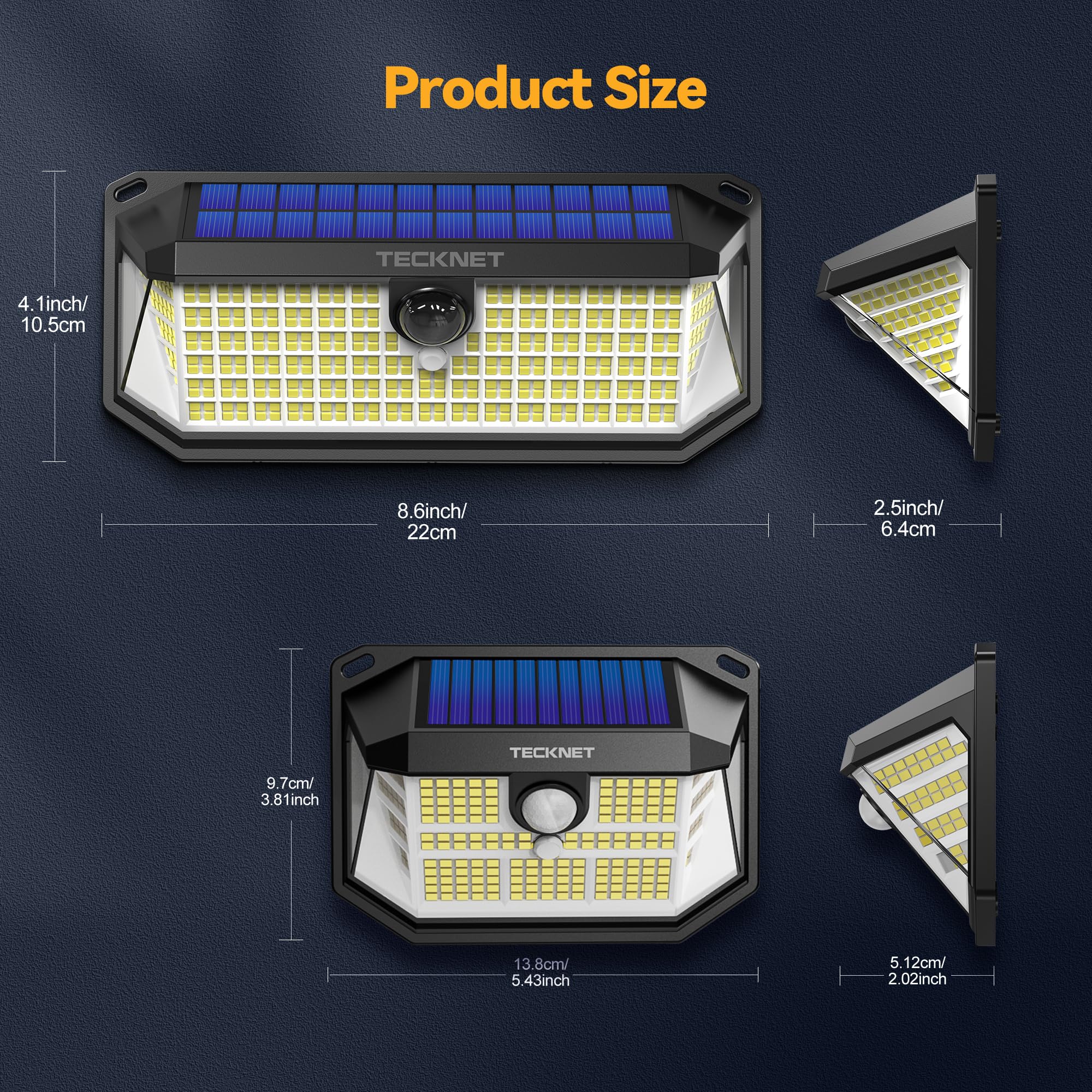 TECKNET Solar Lights Outdoor - 3 Pack, 2×231 LED & 1×416 LED, 300° Angle, Motion Sensor, Waterproof, Cool White, Model TK-SL007