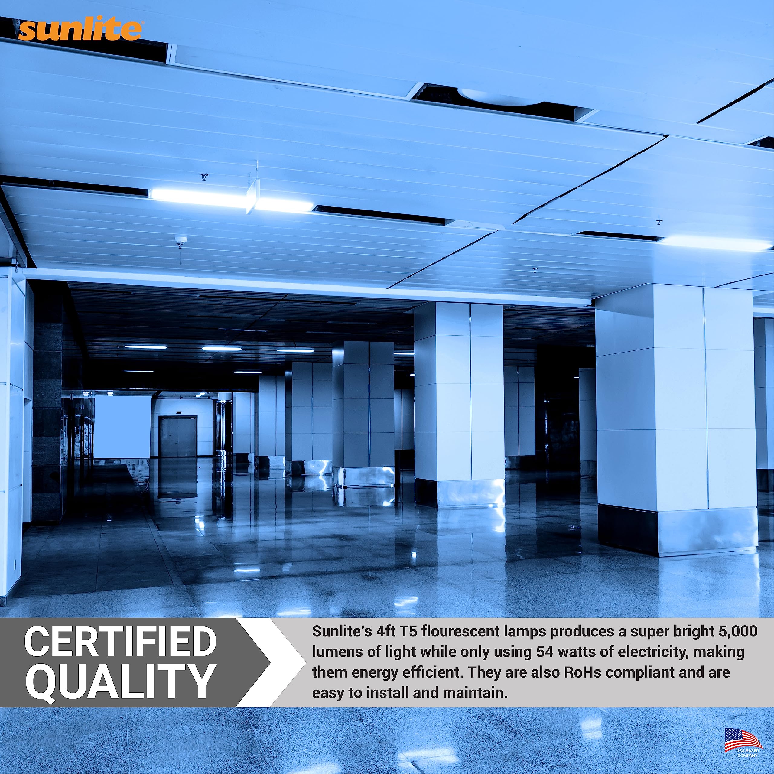 Sunlite F54T5/850/HO 4 Foot T5 Linear Fluorescent Lamp, 54 Watts, 5000 Lumens, 5000K Daylight, Miniature G5 Bi-Pin Base, ROHS Co