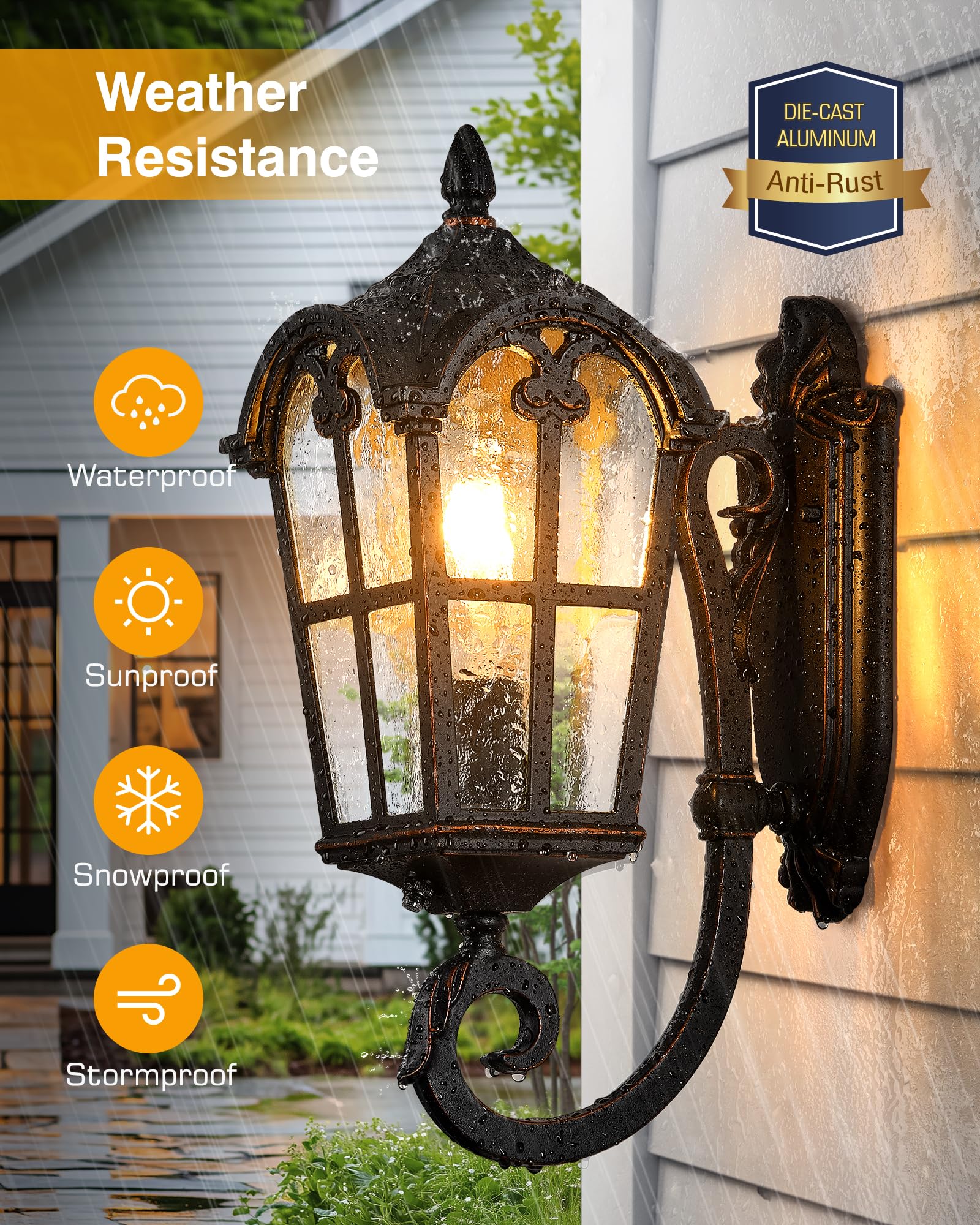 VIANIS Outdoor Wall Light, Aluminum Dusk to Dawn Lantern, Oil Rubbed Bronze, 1-Pack, Model V8113U