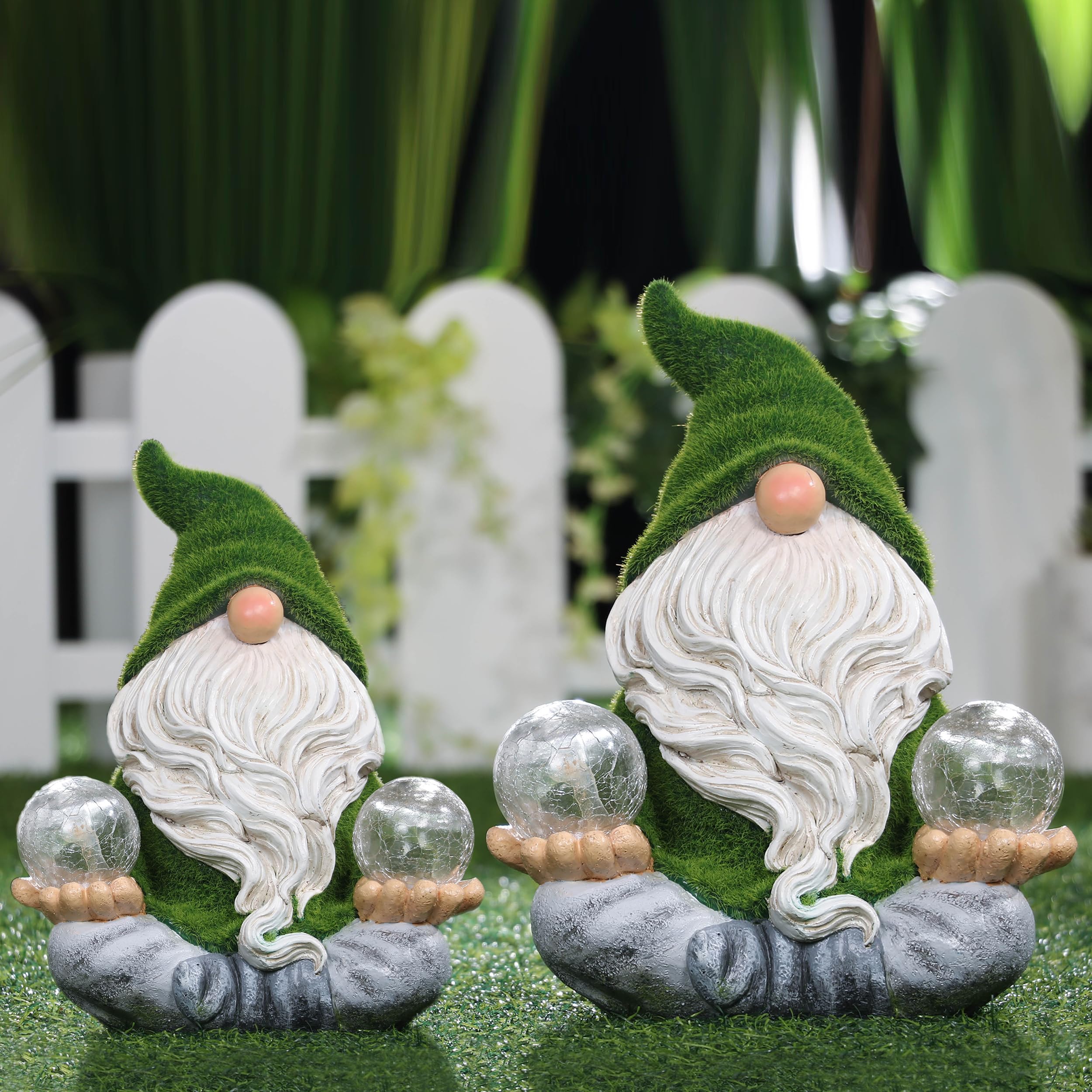 TERESAS COLLECTIONS Garden Gnome with Solar Lights, 8in Zen Decor, Green, Large