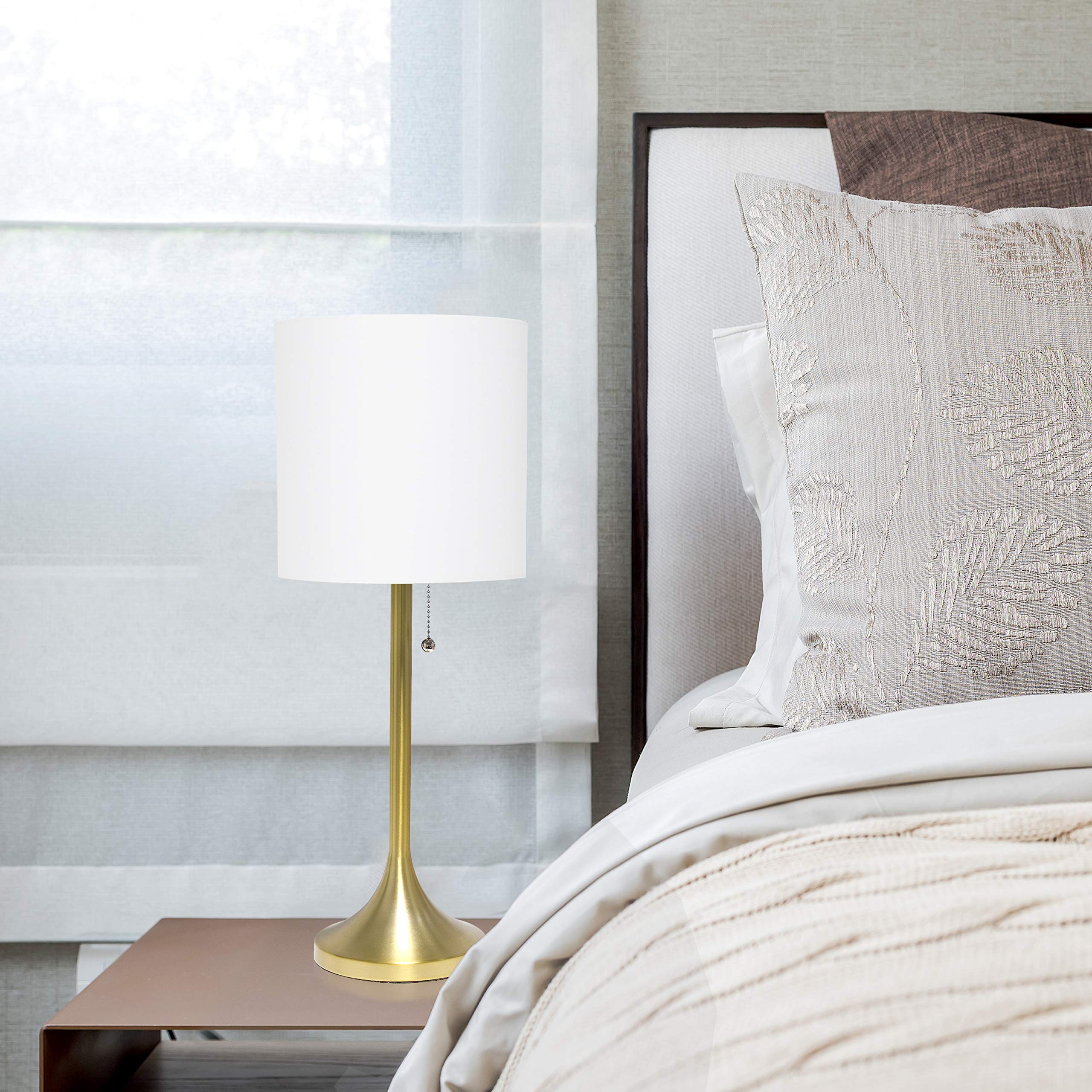 Simple Designs Lt1076-Gdw Tapered Fabric Drum Shade Table Lamp, Gold And White, 8 X 8 X 21