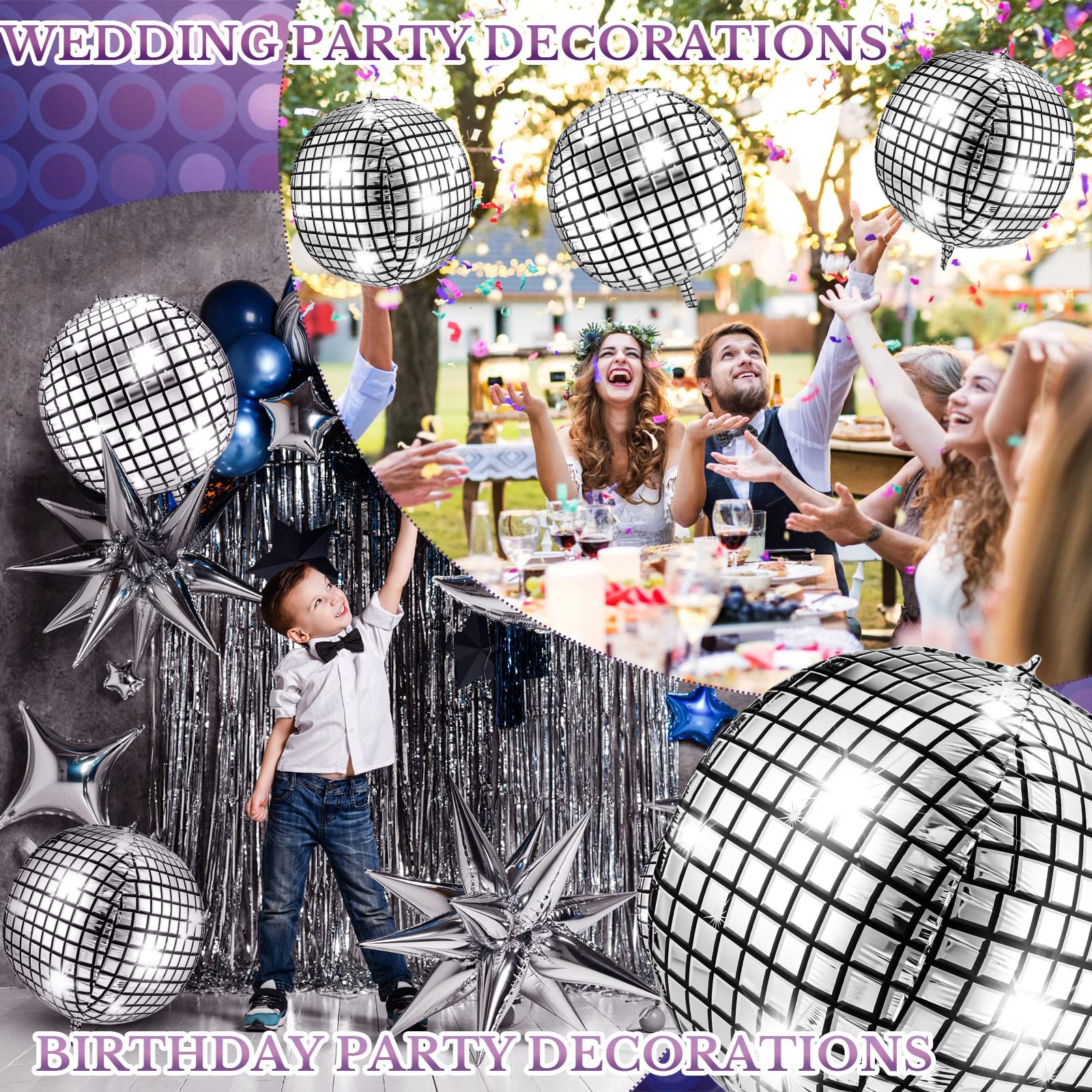 Leitee 6 Pcs 32 Inch Big Disco Ball Balloon 70S Disco Balloons Party Decoration Large 4D Aluminum Foil Inflatable Ball Giant Silver Metallic Mirror Decor For Birthday Wedding Dance Party Baby Shower