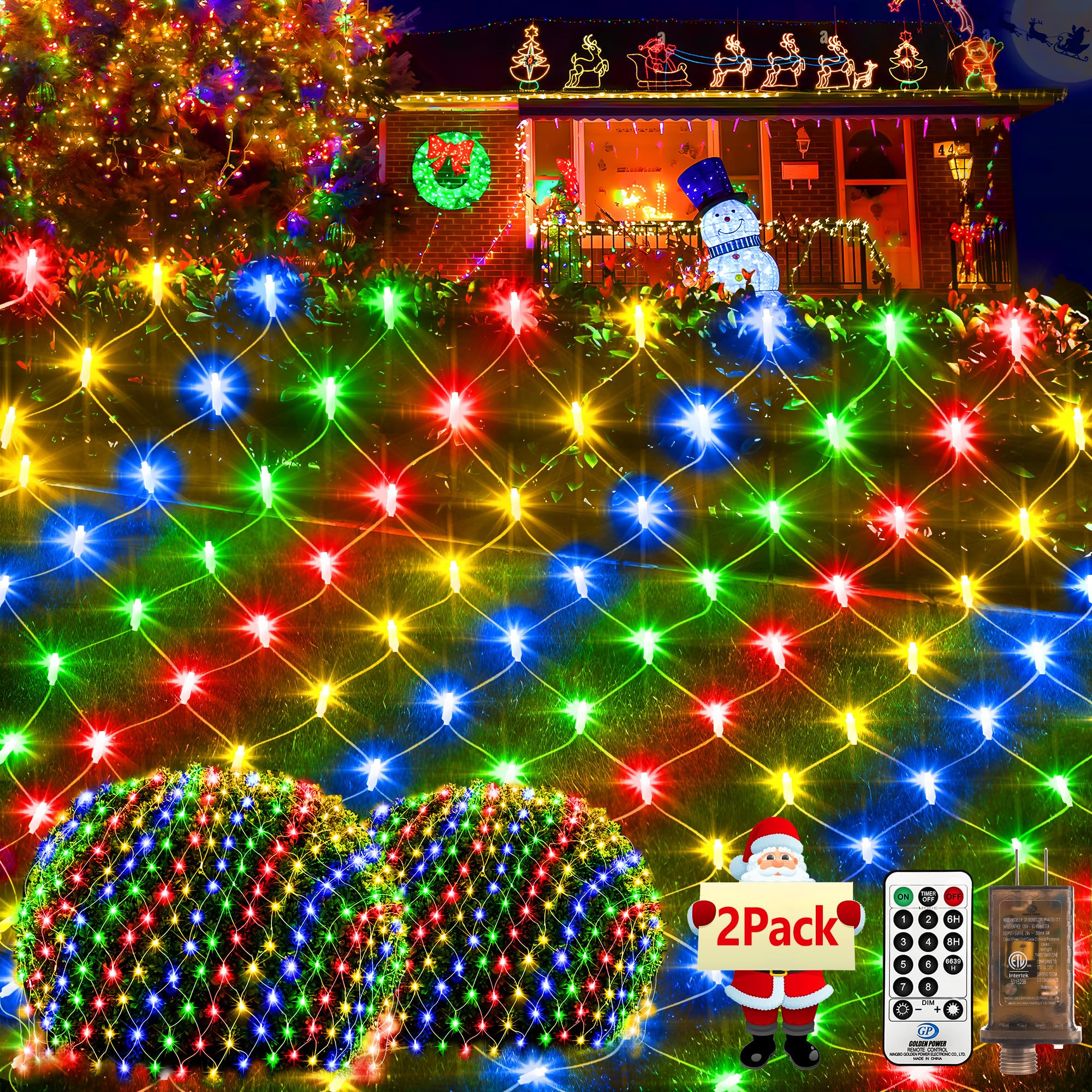 KNONEW 2-Pack 420 LEDs Christmas Net Lights 13ft x 6.6ft Outdoor Mesh Light Connectable Waterproof 8 Modes & Timer Plug-in Net F