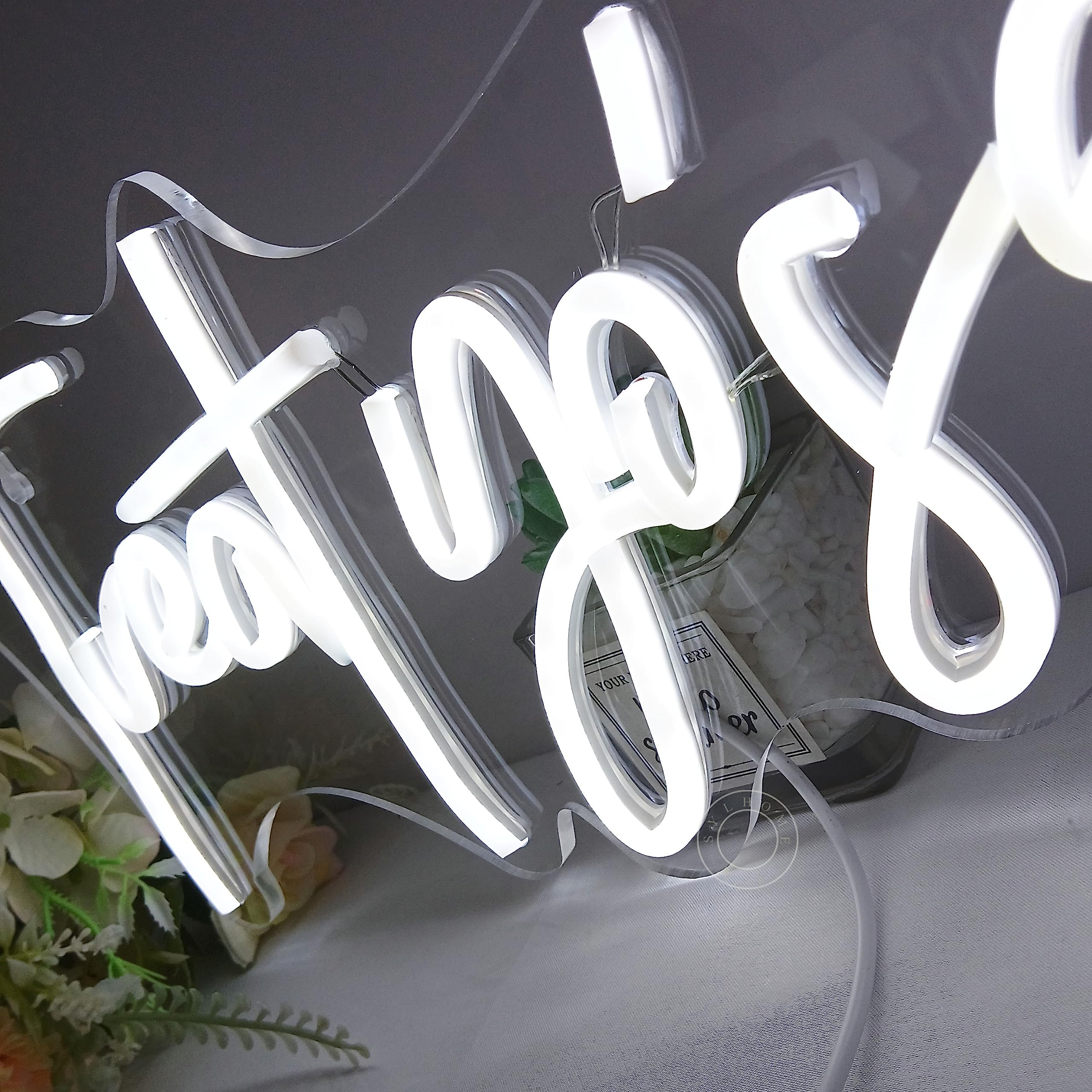 SYLHOME LED Neon Light Sign - Acrylic Wall Decor for Bedroom, Kids Room, Living Room - Cold White - 16.54in x 7.1in