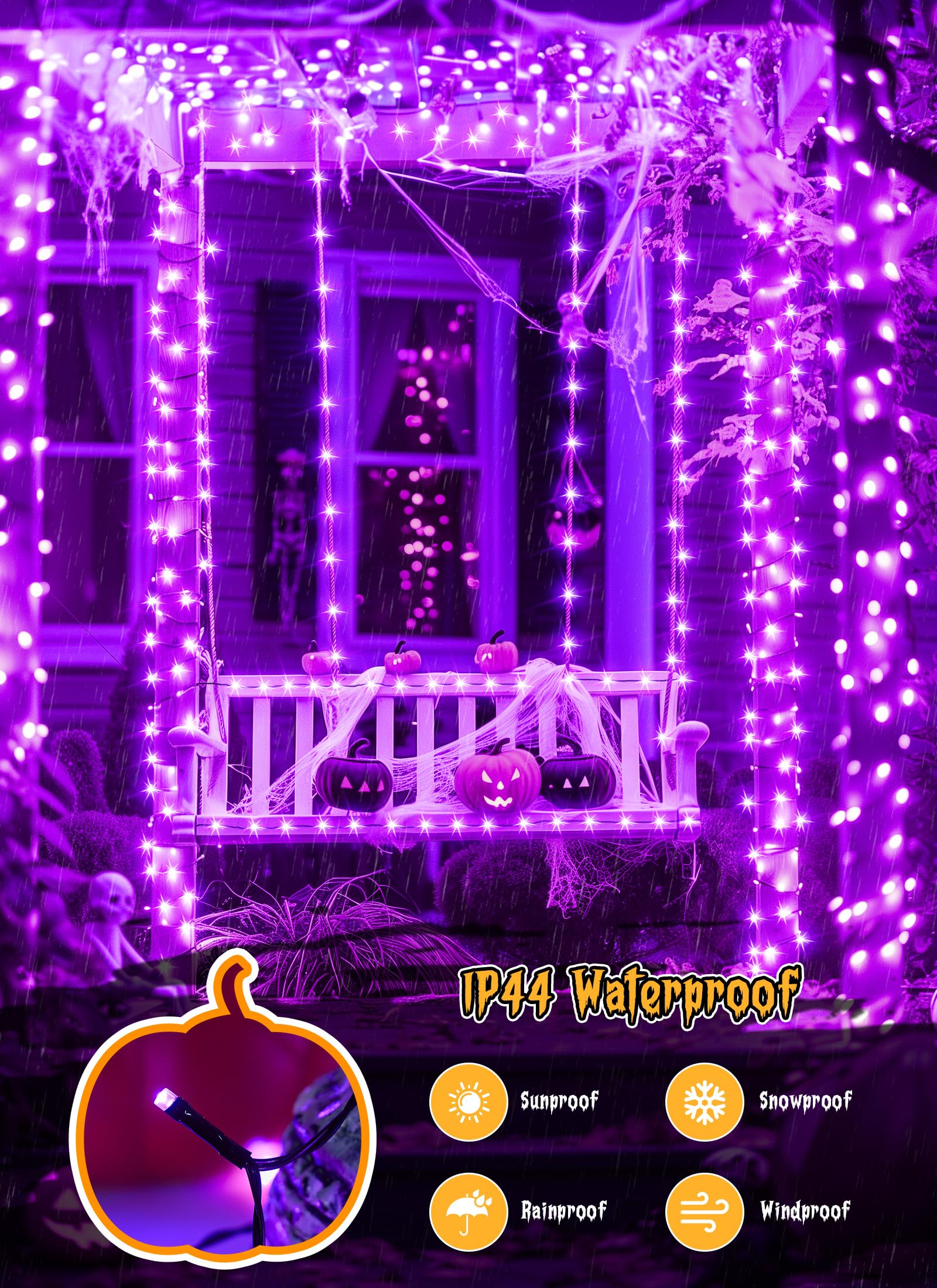 Brightown Battery Operated Christmas Lights, 200 LED, 66 FT, 8 Modes, Waterproof, Purple, 4 Pack, Model BHL-SL-200-8P-PUR