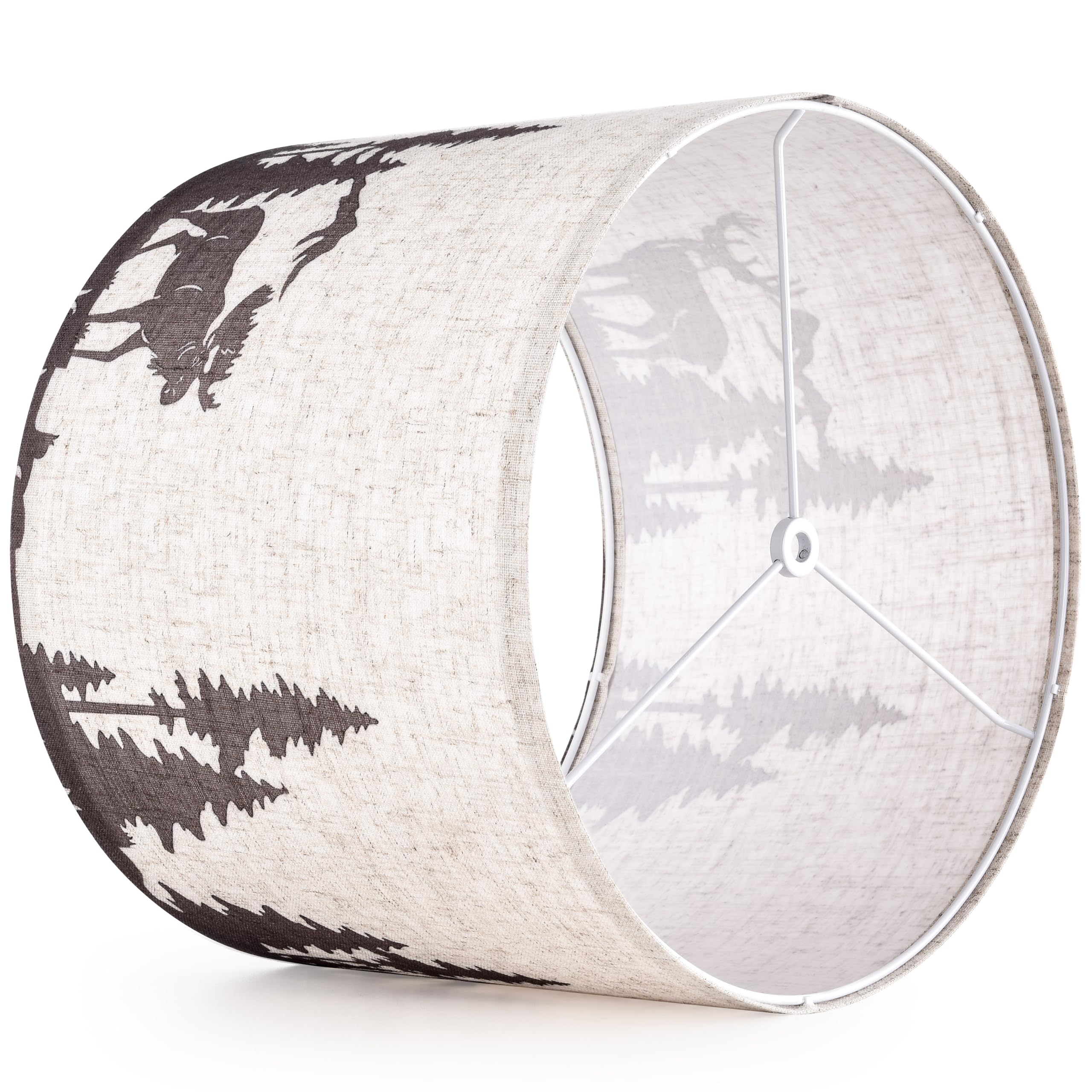 Go&So Drum Lampshades Set Of 2 Medium Beige Bear & Deer Lamp Shades For Table Lamps -13" Top X 13" Bottom X 10" High (Spider) Vintage Replacement Lampshade Printed Natural Linen Required Assembly