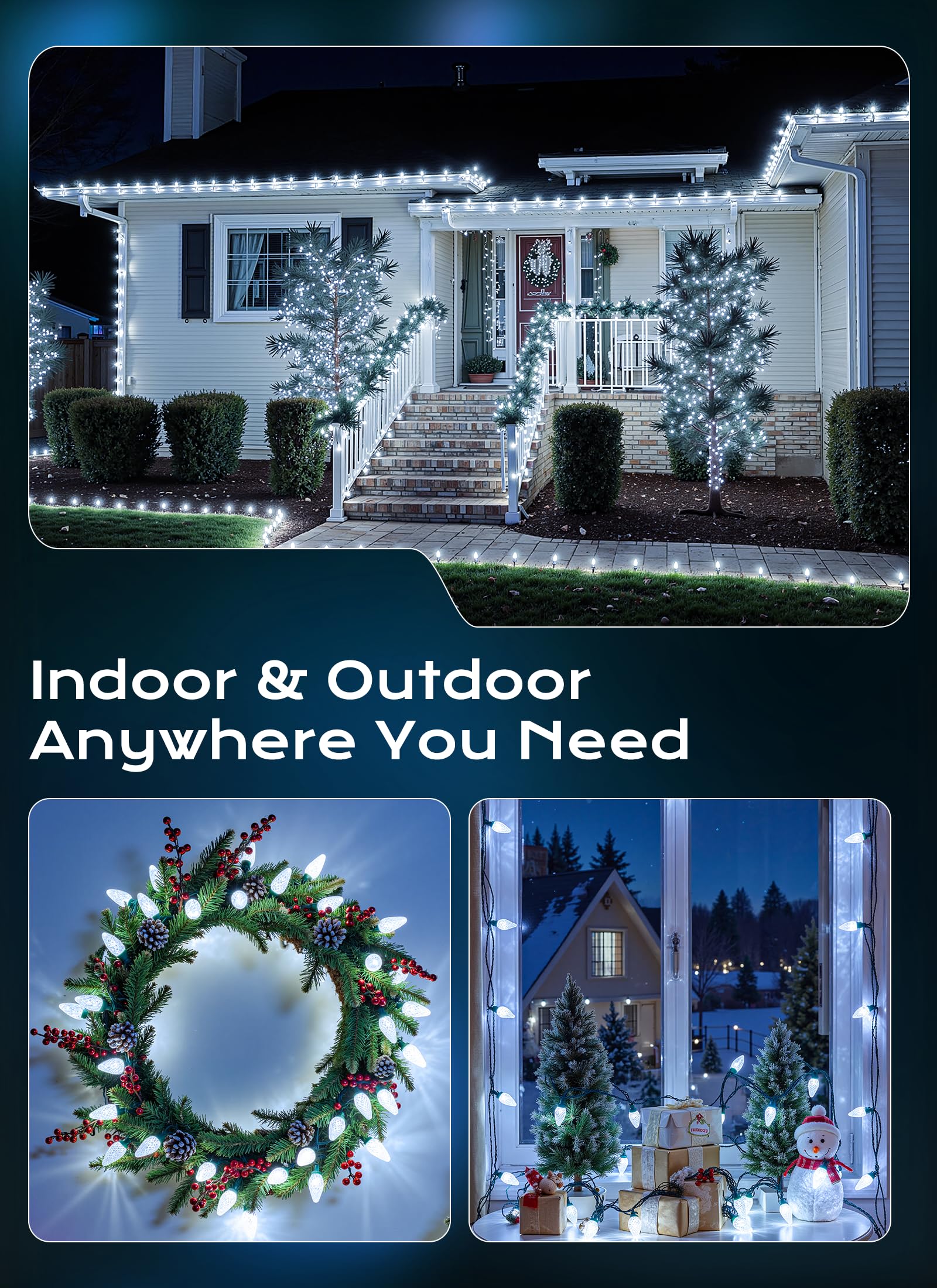 C9 Led Christmas Lights Outdoor  72 Ft 110 Led C9 String Lights  8 Modes & Timer Connectable Waterproof For Christmas Tree Light Indoor Outdoor Roofline Patio Garden Yard Xmas Decoration  White 2 Pack