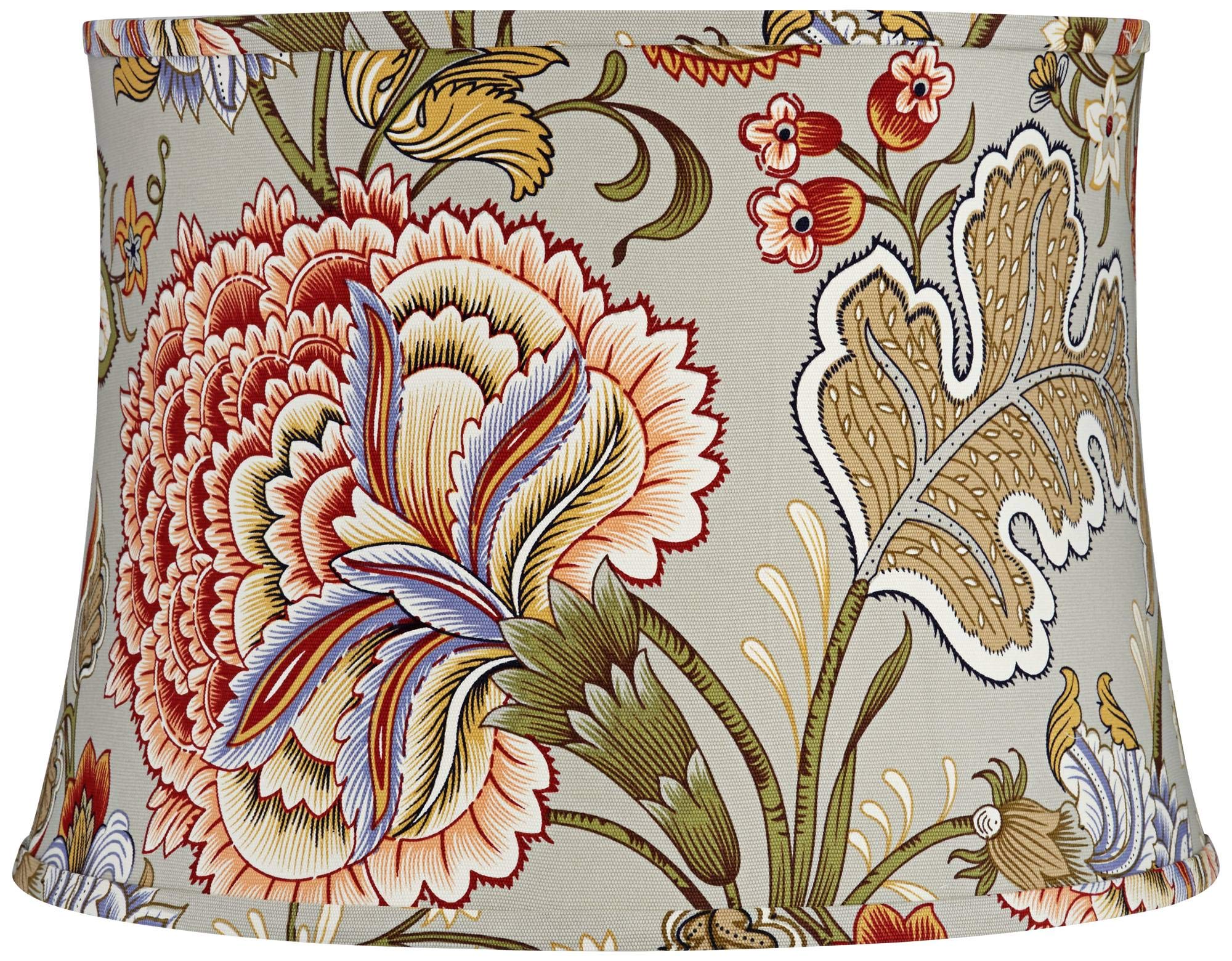 Sage Green with Flower Print Medium Drum Lamp Shade 14&quot; Top x 16&quot; Bottom x 11.5&quot; High (Spider) Replacement with Harp and Finial - Springcrest