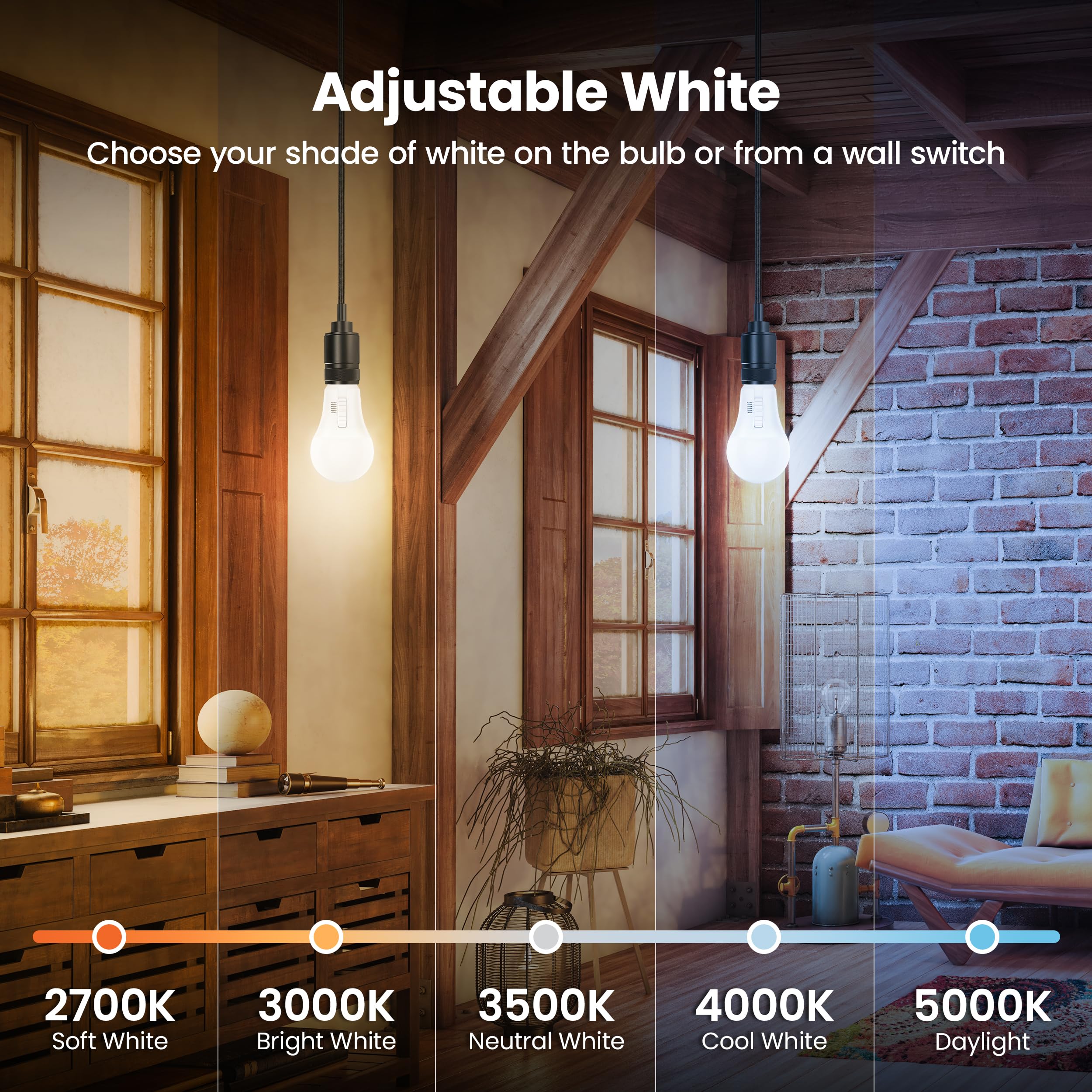 Feit Electric A21 Led Light Bulb, 100W Replacement, Dimmable, Selectable Color Temperatures (2700K-5000K), 1600 Lumens, General