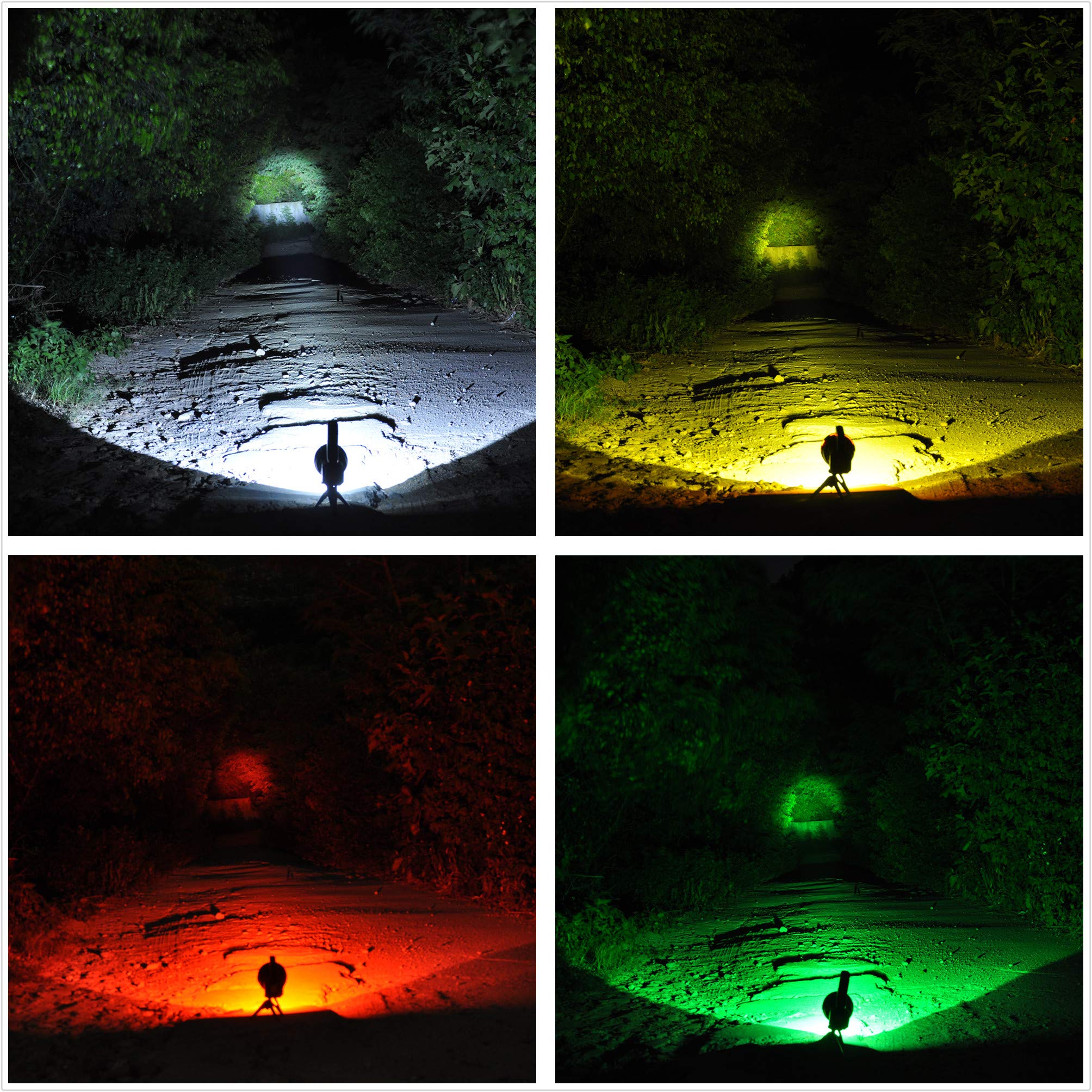 BIGSUN Rechargeable Q953 Spotlight - 120000 Lumens, 10000mAh Power Bank, 16 Hours Runtime, Three Filter Lenses, Plastic, Green/Yellow/Red