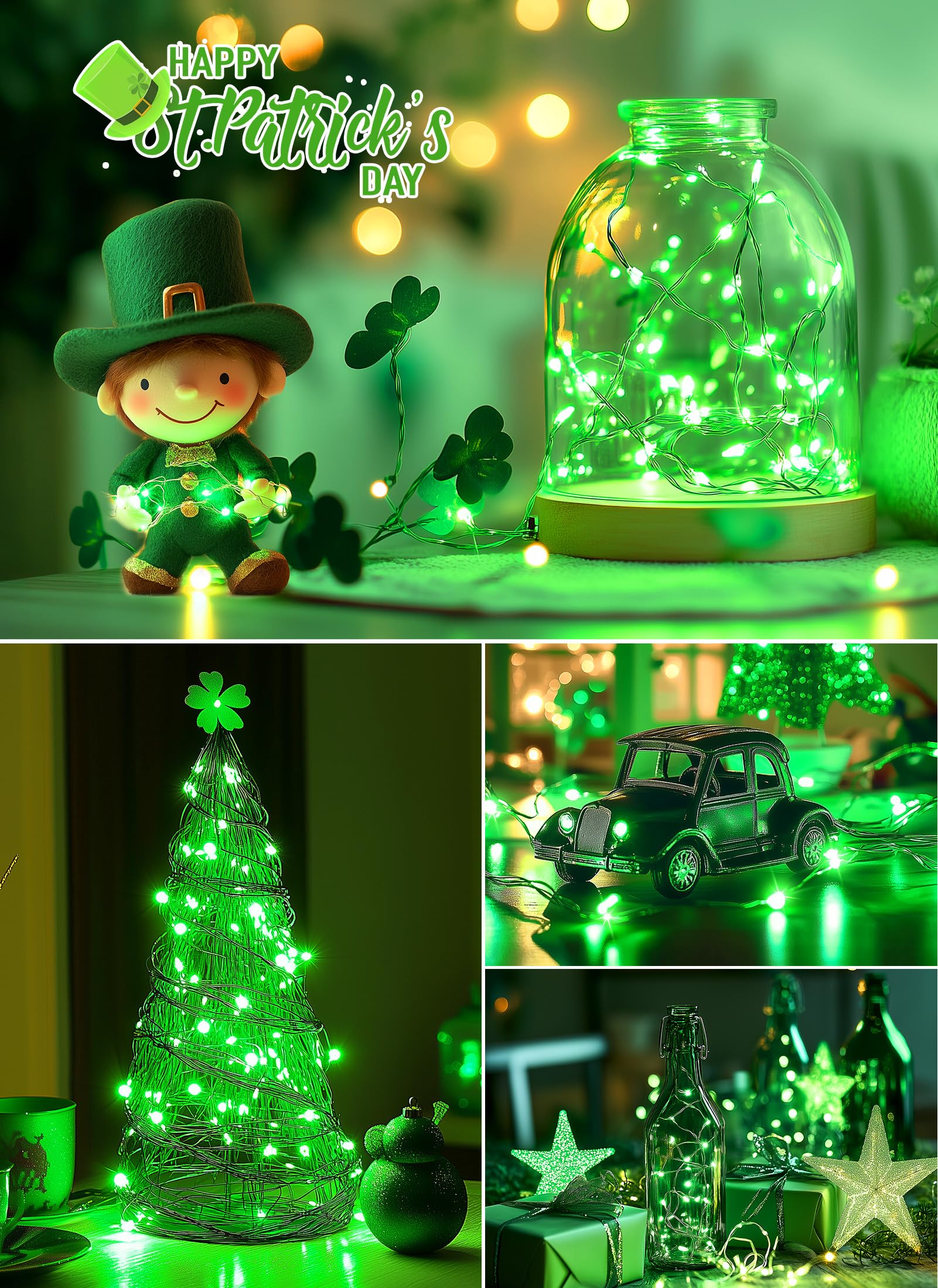 33Ft 100 Led Outdoor String Lights, Green Fairy Lights Battery Operated With Remote, Waterproof Twinkle Lights For Bedroom Dorm Patio Tapestry Backyard Garden Party Indoor St. Patrick Decoration