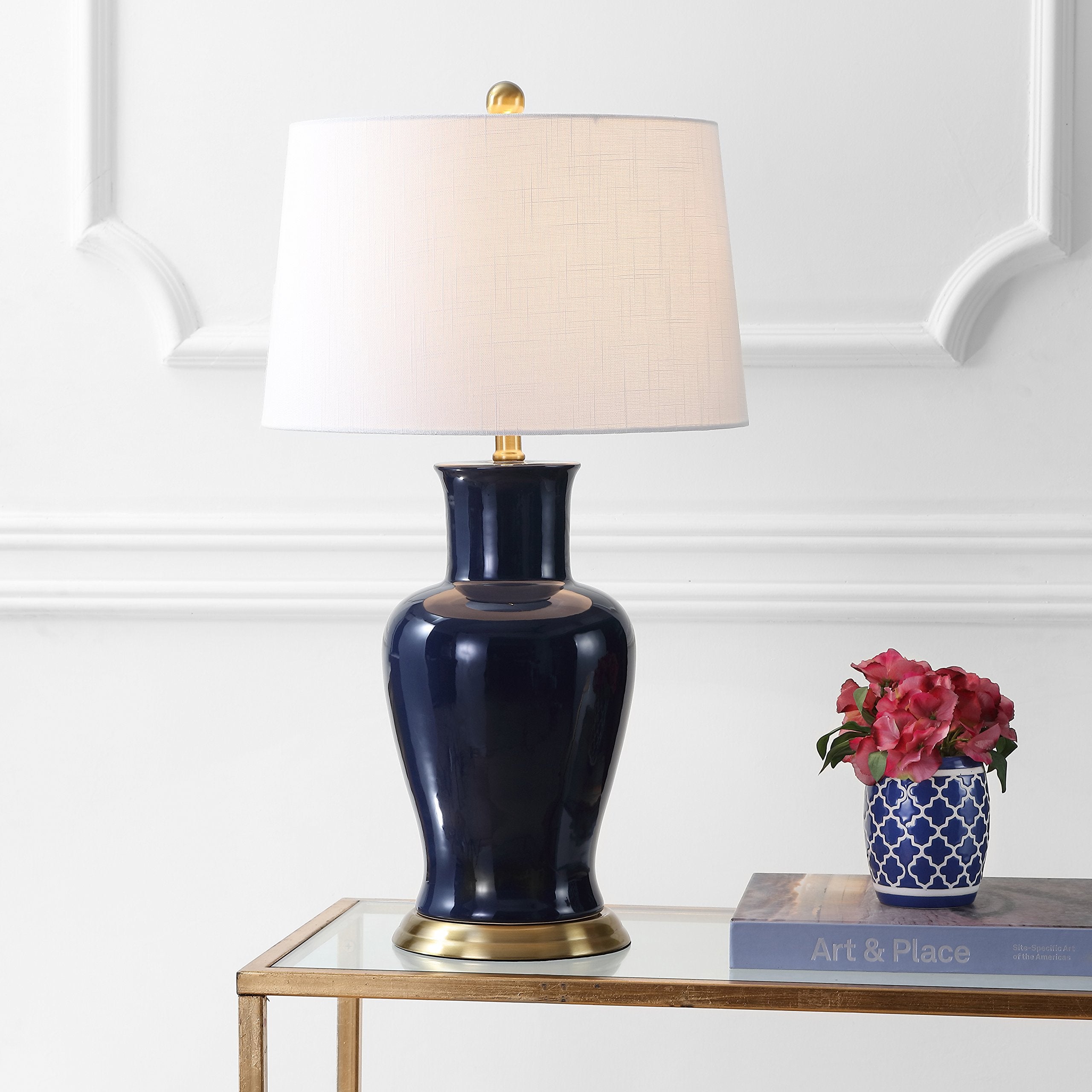 JONATHAN Y Ceramic LED Table Lamp 29in Traditional Transitional Navy Model JYL4026B for Bedroom Living Room Office