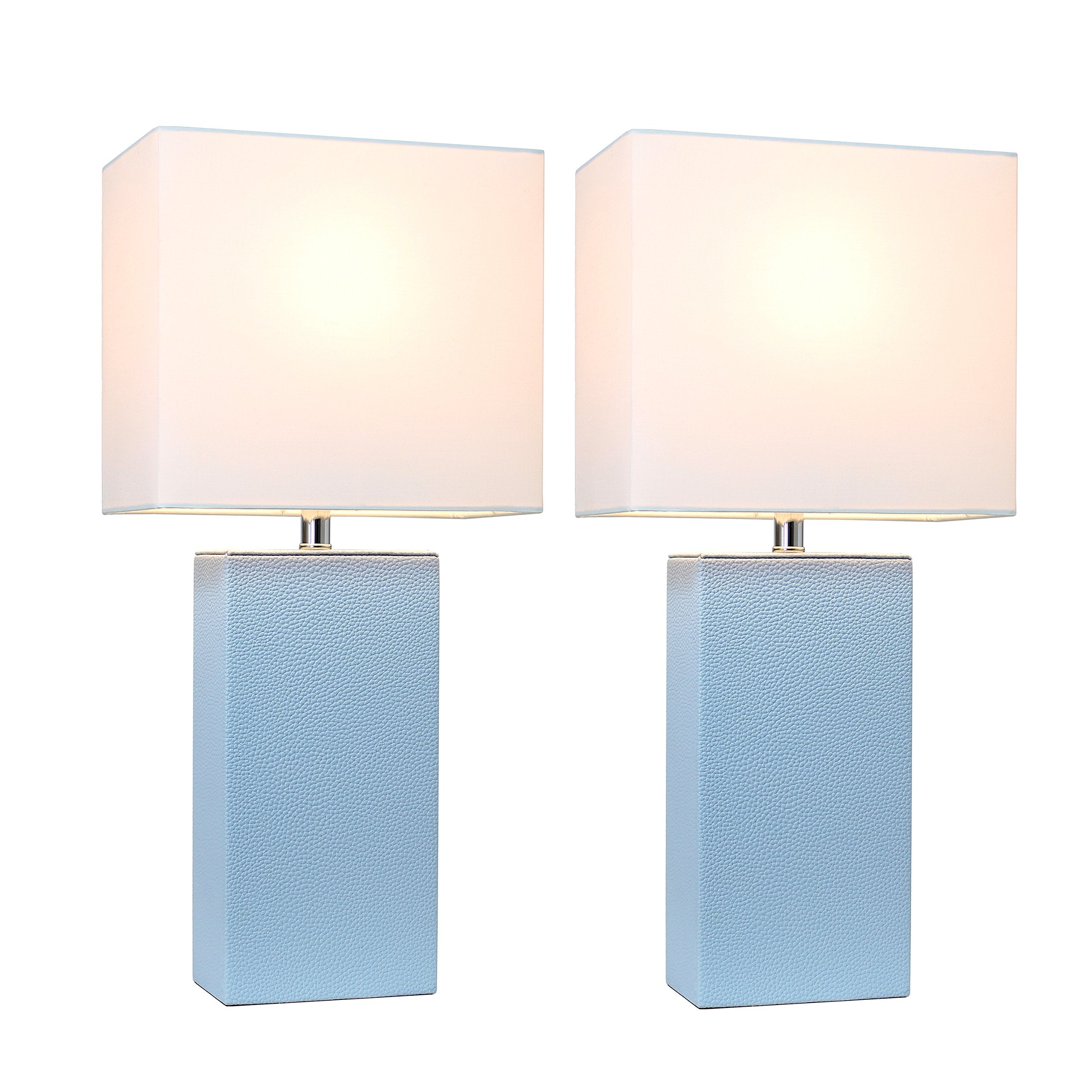 Elegant Designs LC2000-PWK-2PK 2 Pack Modern Leather Table Lamps with White Fabric Shades  Periwinkle