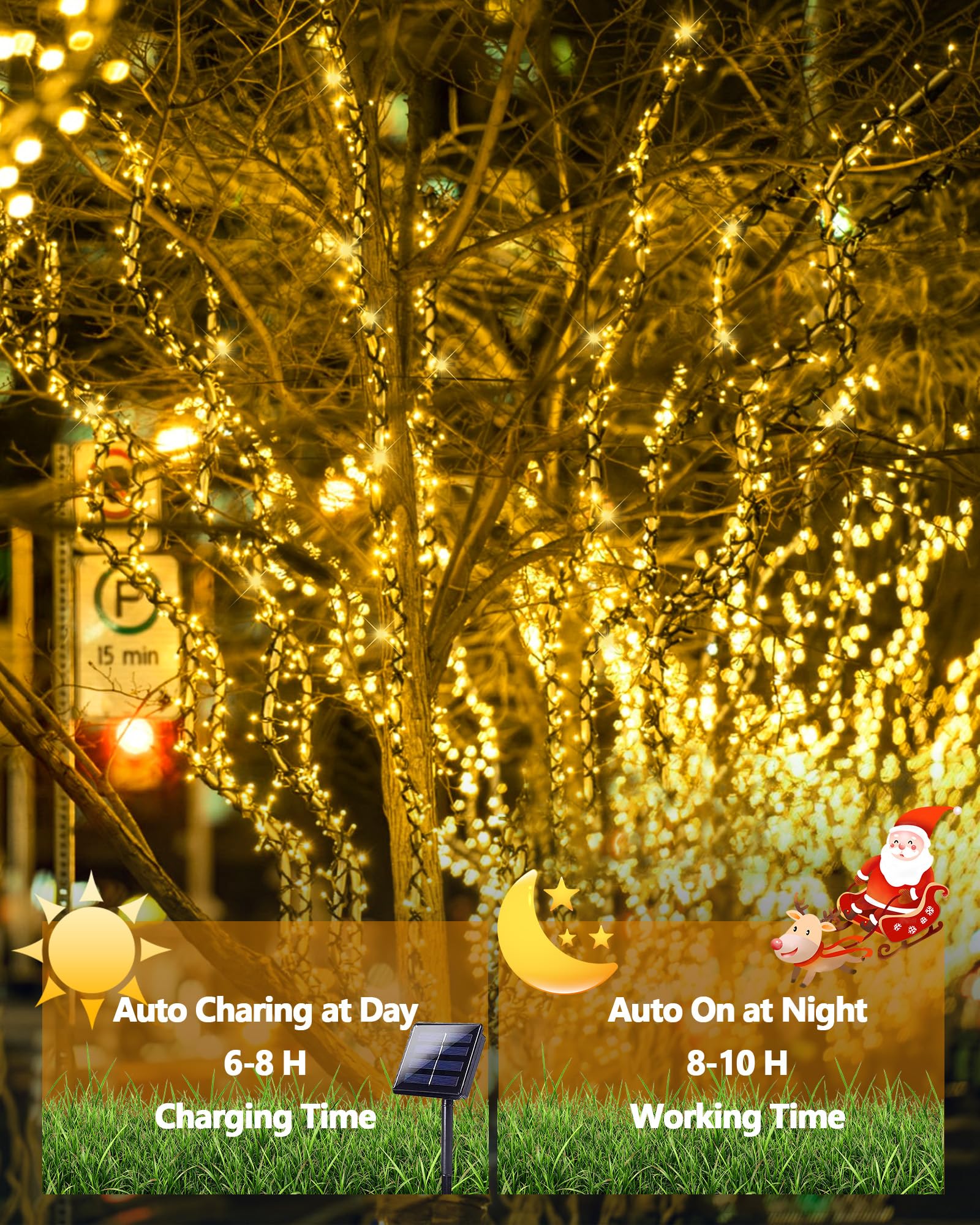 YIQU Solar Christmas Lights 600 LED 198 FT Warm White Waterproof String Lights 6 Pack Model SSLGW