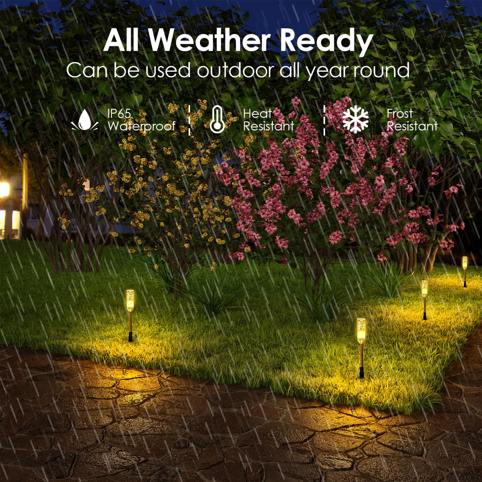 B-right LED Pathway Lights - 6 Pcs 570 Lumens, IP65 Waterproof, Warm White 2700K, Low Voltage Outdoor Landscape Lighting