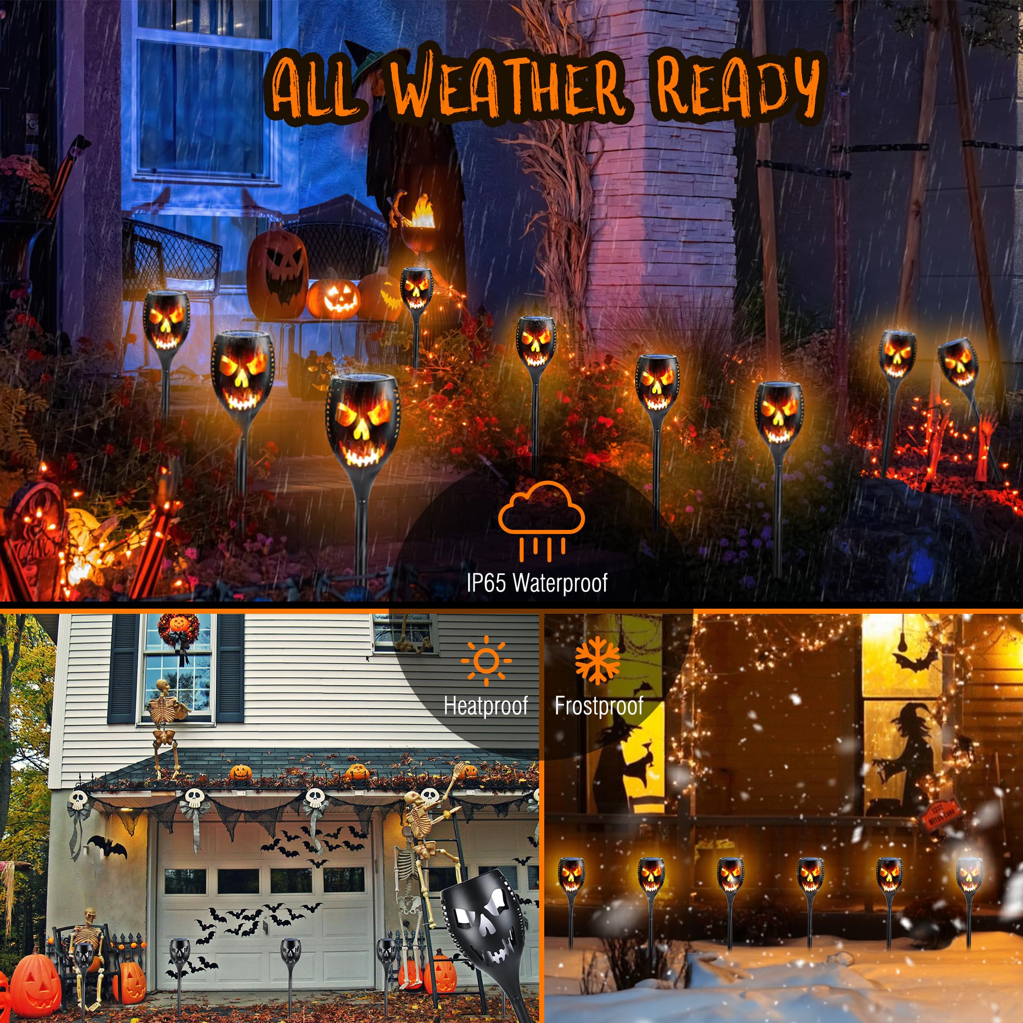 Toodour Solar Halloween Lights Outdoor, 4 Packs Super Larger Size Solar Torch Light With Flickering Flame, Waterproof Led Flame