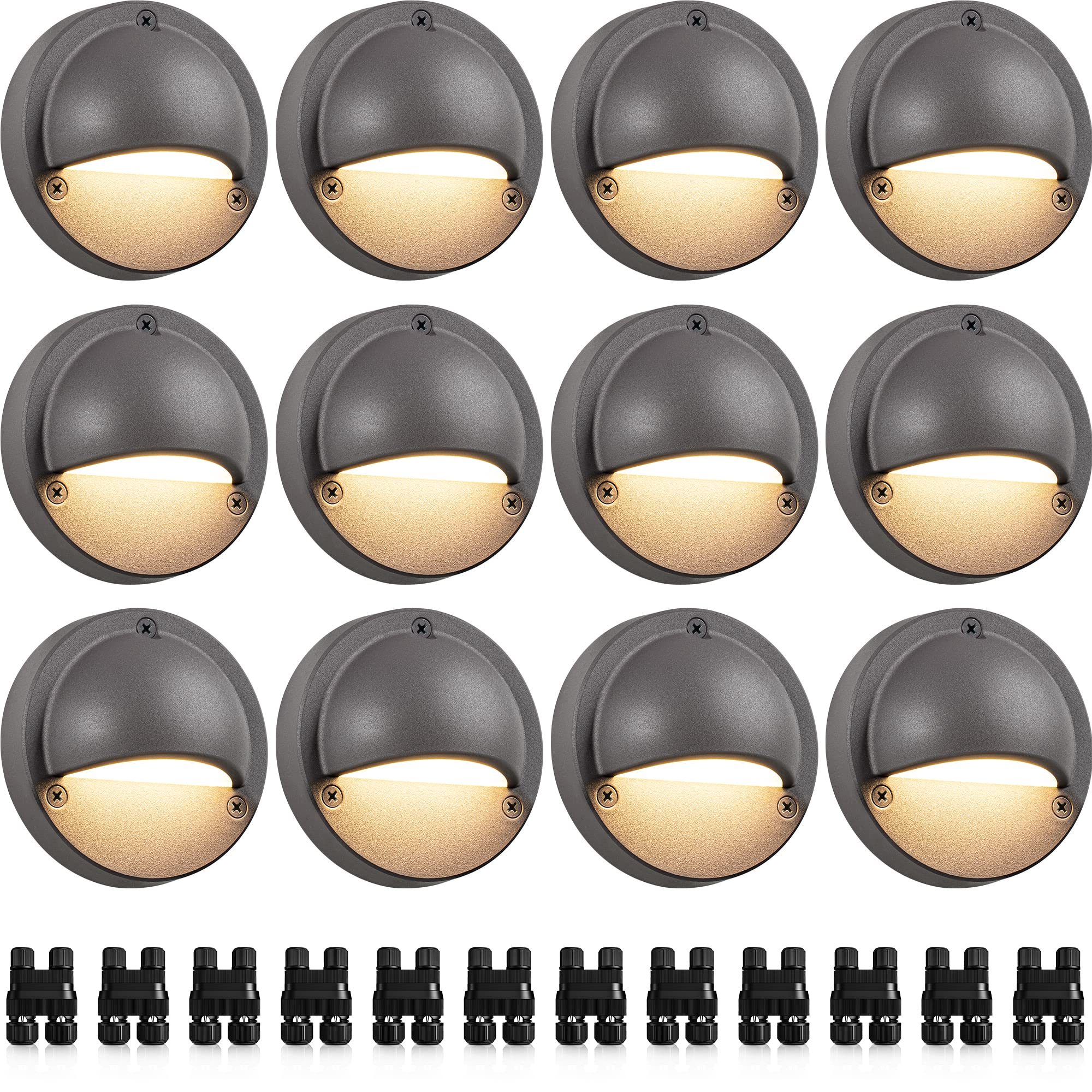 SUNVIE Low Voltage Deck Lights 5W LED Warm White 12 Pack Outdoor Landscape Lighting 3000K with Fastlock2 Connector