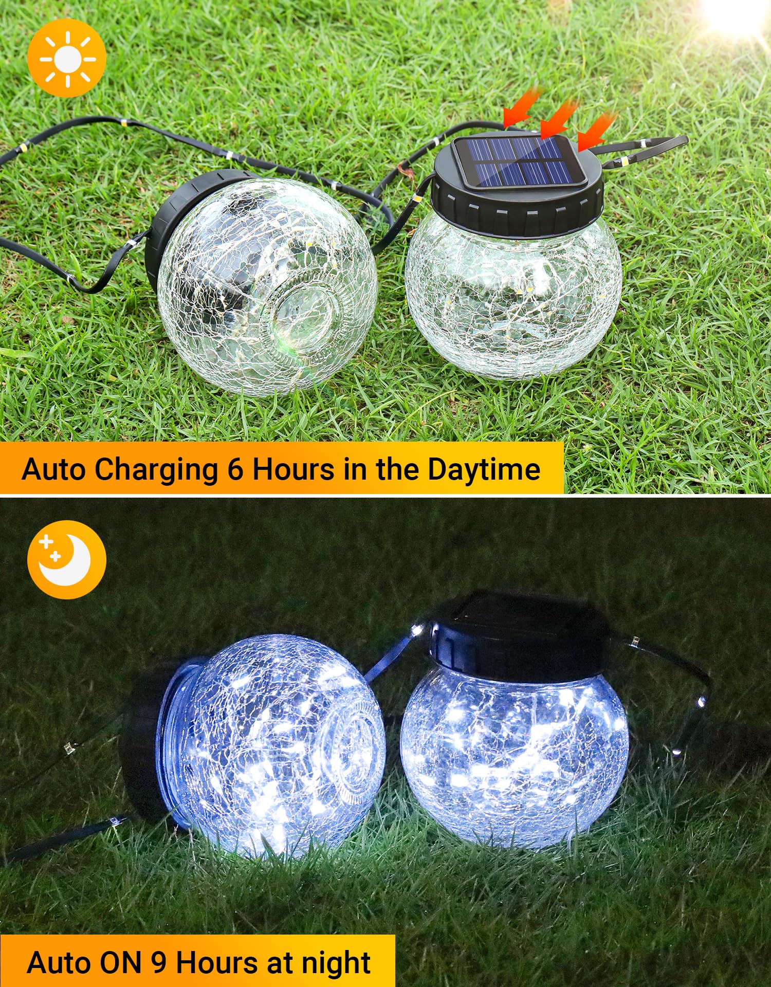 Partphoner Solar Lights Outdoor Waterproof 12-Pack  Solar Powered Hanging Lantern  ed Glass Hanging Globes For Yard Decor Christmas Decoration  Shepherd Hook  Garden Tree Ornaments  Cold White