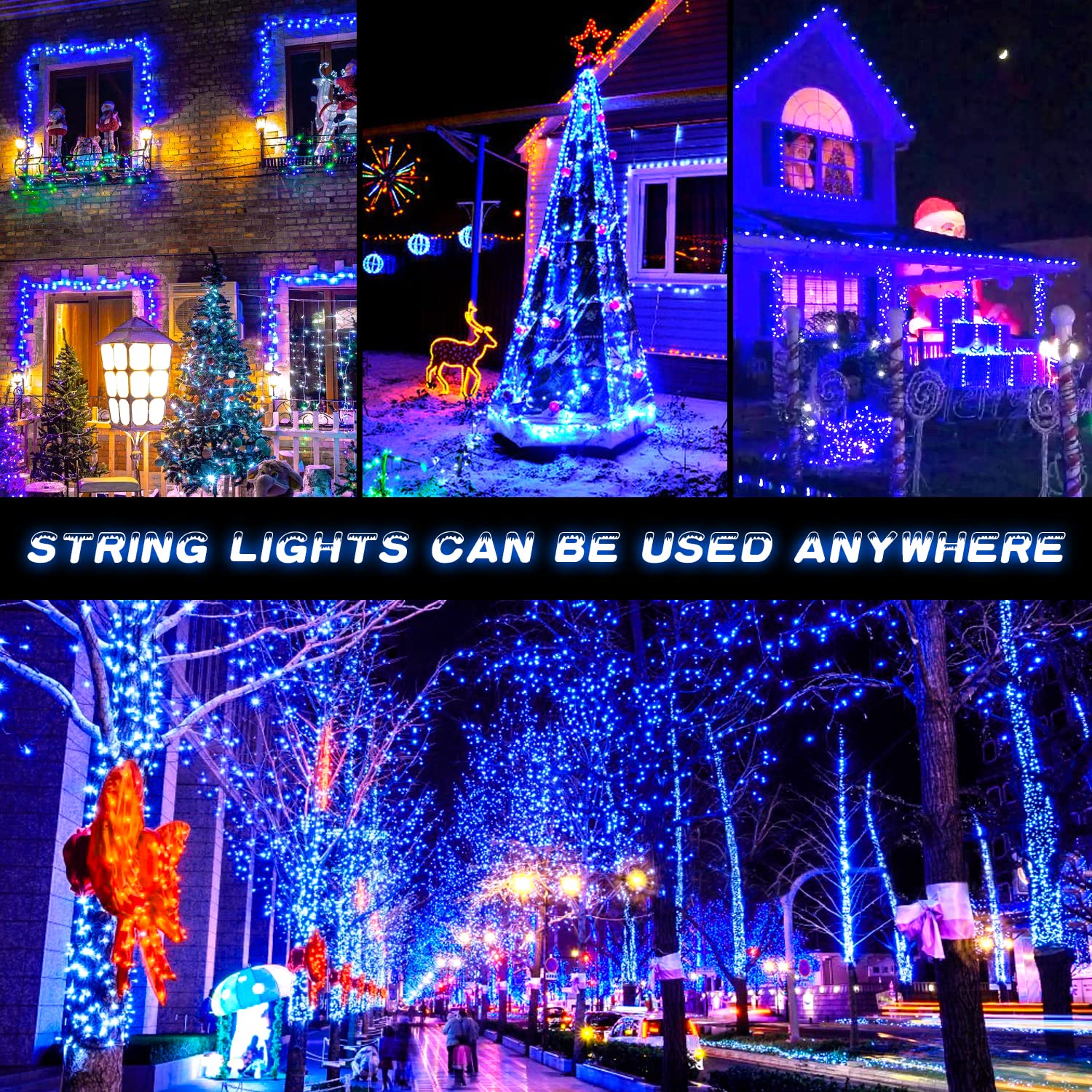 Jmexsuss 2 Pack Solar Christmas Lights Outdoor Waterproof, 200Led 75 Ft Each Blue Solar Lights Outdoor, 8 Modes Solar String Lights For Outside, Gardens, Party, Tree, Halloween, Christmas Decorations