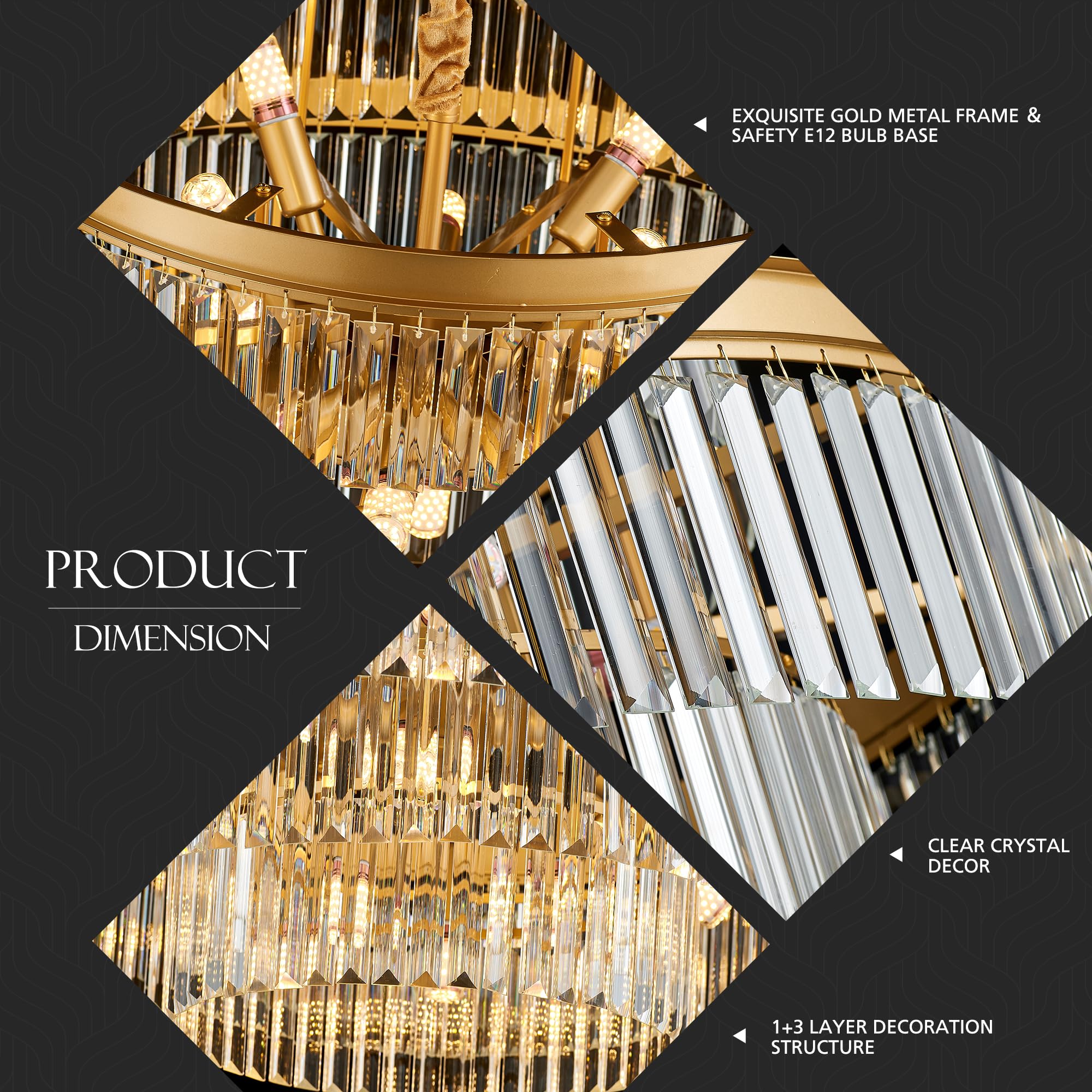Brfaixla 31.5 18-Light Modern Crystal Chandelier Light Fixture Large 4-Tier Gold stylish Glam Chandeliers For Dining Room Round Hanging Pendant Lighting For Living Room Kitchen Bedroom Foyer Lobby