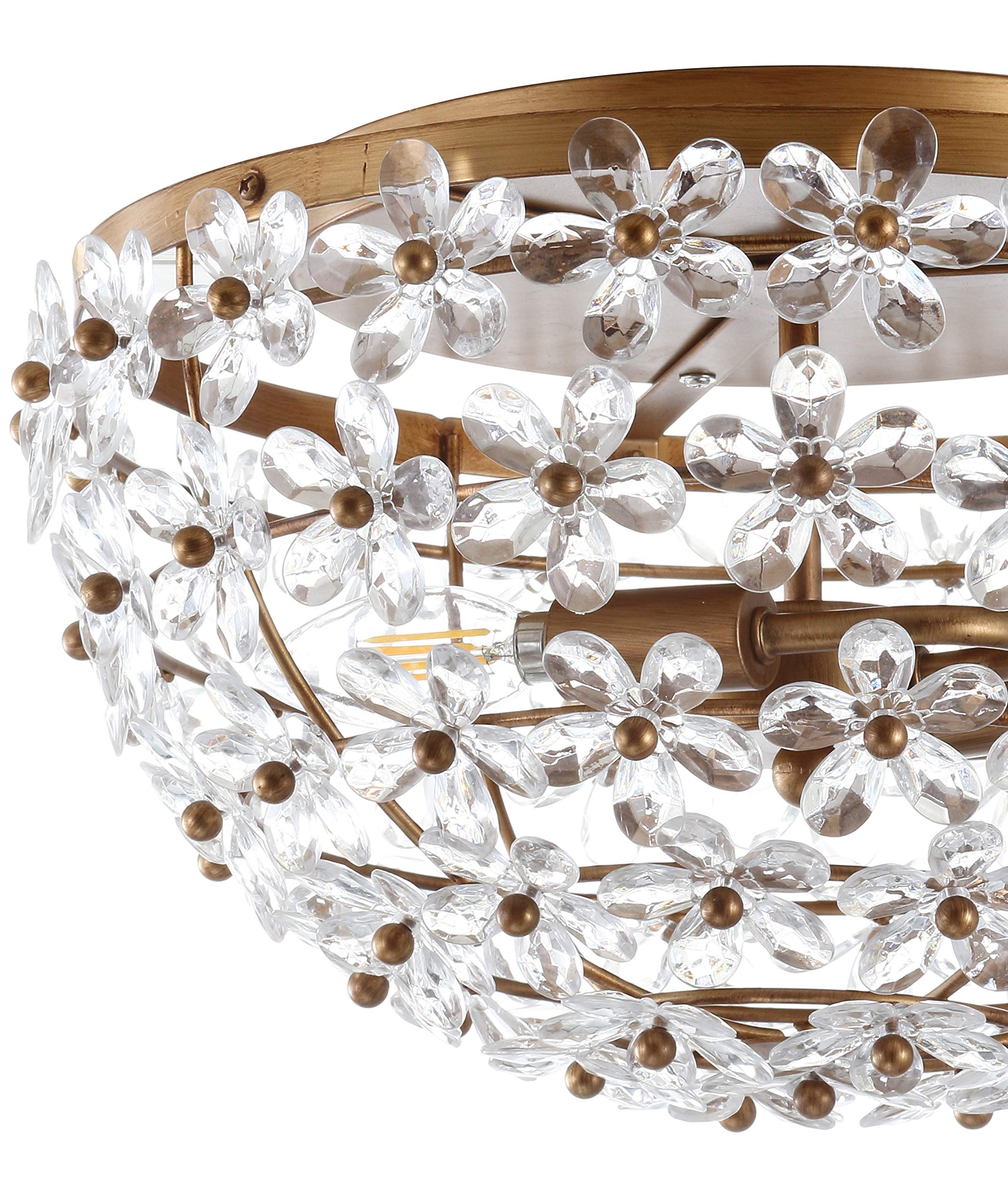 JONATHAN Y LED Flush Mount Light, 15.5in Antique Gold Metal/Acrylic, Dimmable 2700K Warm Light, Model JYL9043A