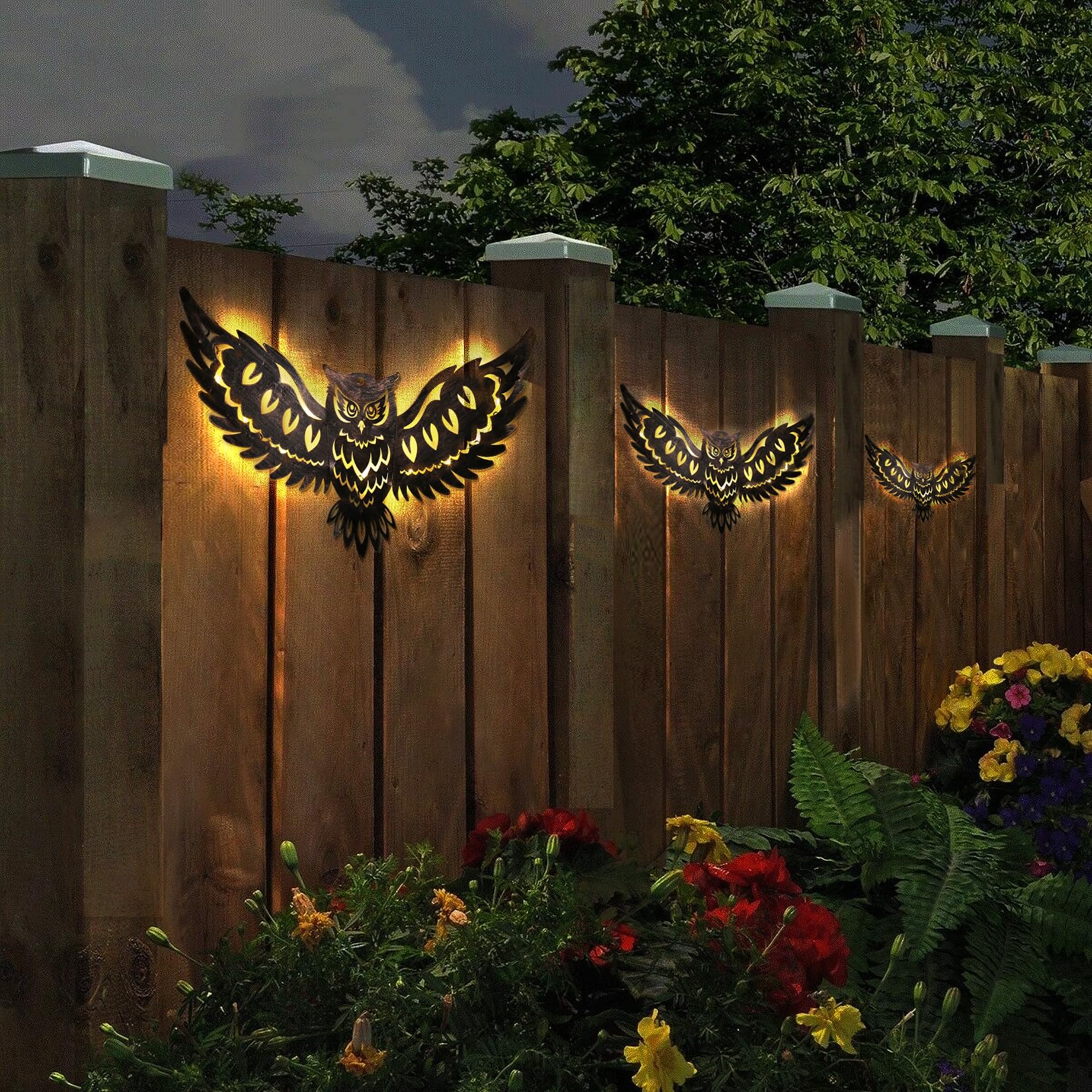 Diinor Solar Metal Wall Art Decor Lights Owl Hanging Solar Lights Outdoor Solar Garden Decor Lights Porch Patio Yard Decorative Warm Gifts For Women Mom