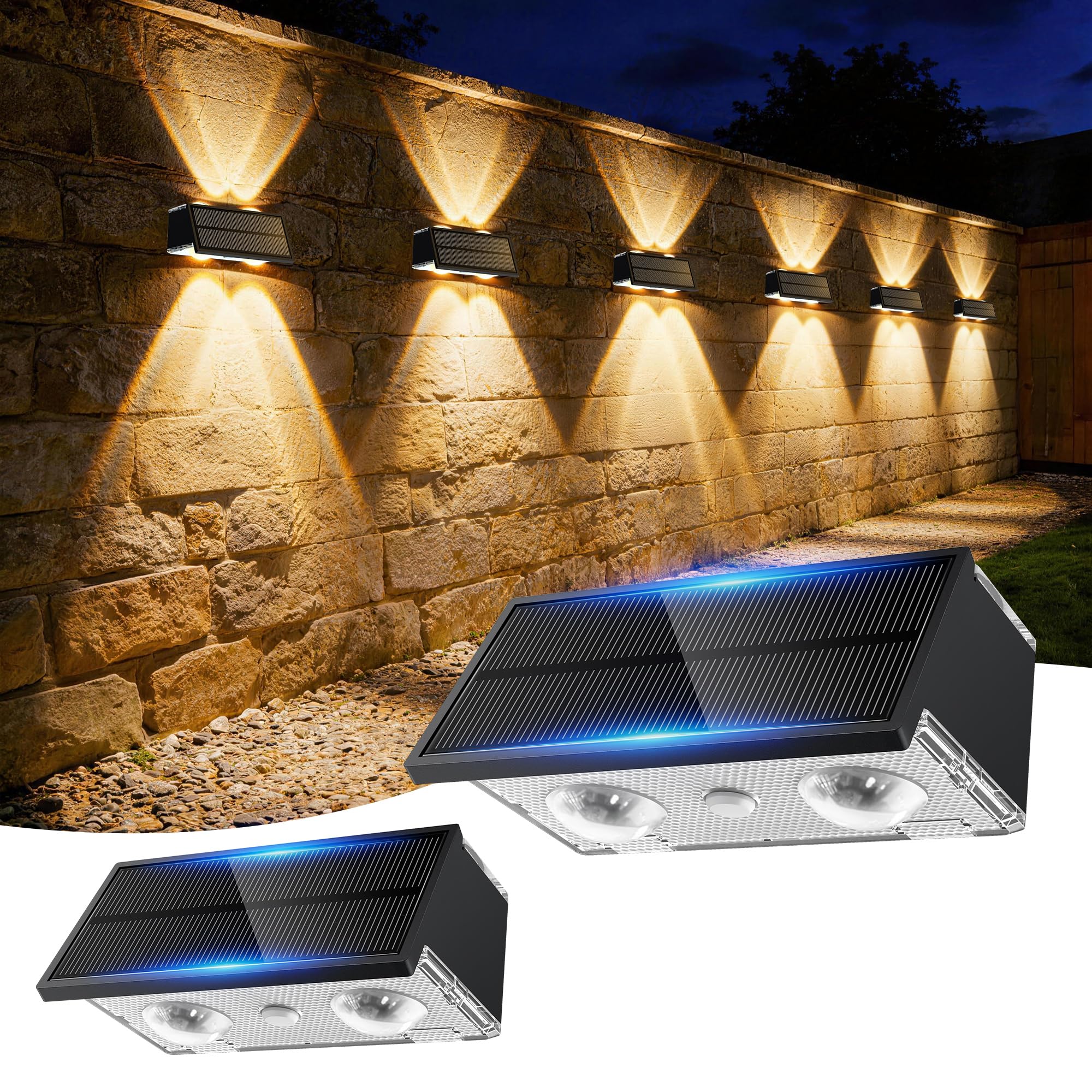 Toeuie Solar Fence Lights Outdoor, 100LM Fence Lights Solar Powered Waterproof, 9 Color Modes, Up & Down LED Focused Beam, 12H D