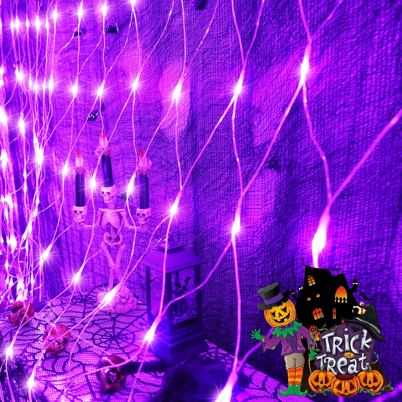 Jmexsuss 200 Led Purple Halloween Net Lights, 9.8Ft X 6.6Ft Connectable Halloween Bush Lights With Remote, 8 Modes Plug In Net L