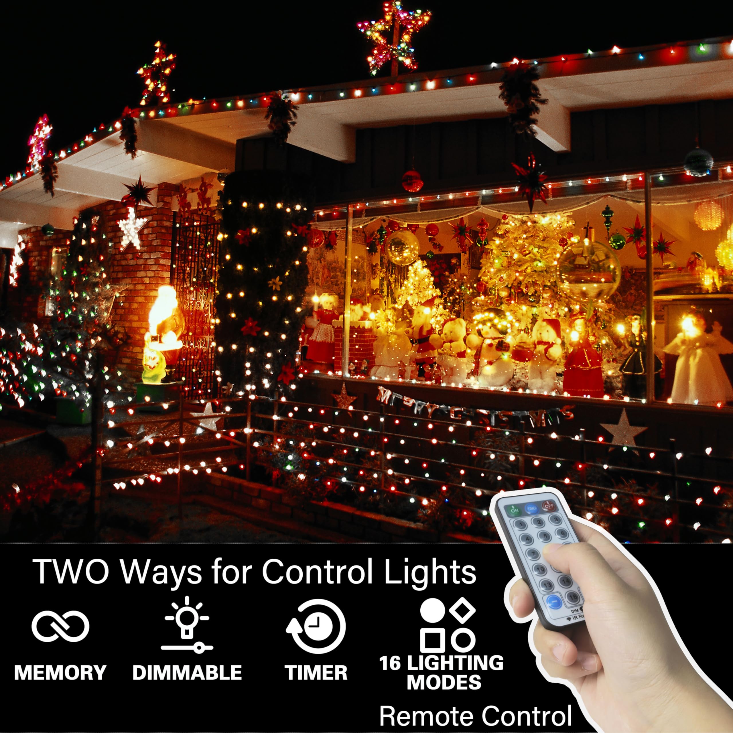 Lamphome 33Ft Christmas Decorative Mini Lights  100 Led Transparent Wire Fairy Starry String Lights Plug In  12 Lighting Modes  For Indoor Outdoor Xmas Tree Wedding Party Decoration (White+Multicolor)
