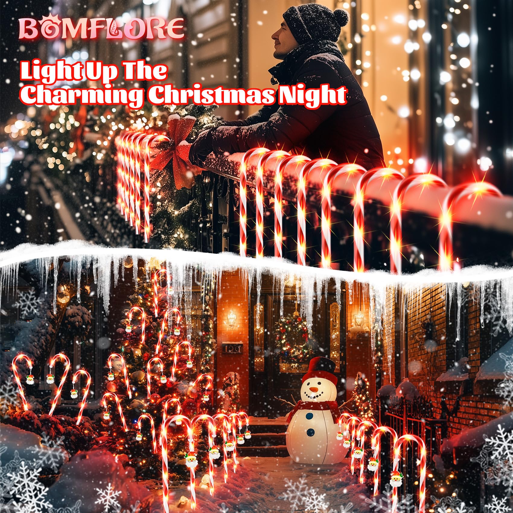 Solar Christmas Lights Outdoor Decorations: Candy Cane Light Waterproof For Yard Decorative Outside - Santa Claus Pathway Stake