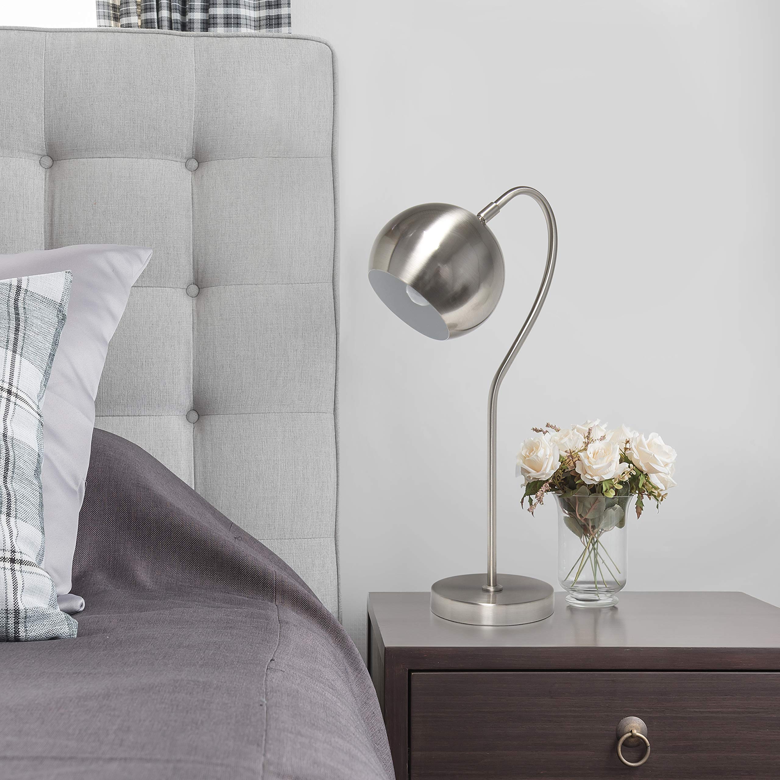 Elegant Designs LT1061-BSN Modern Metal Half Moon Table Lamp 20in Brushed Nickel for Home Décor, Bedroom, Office, Living Room