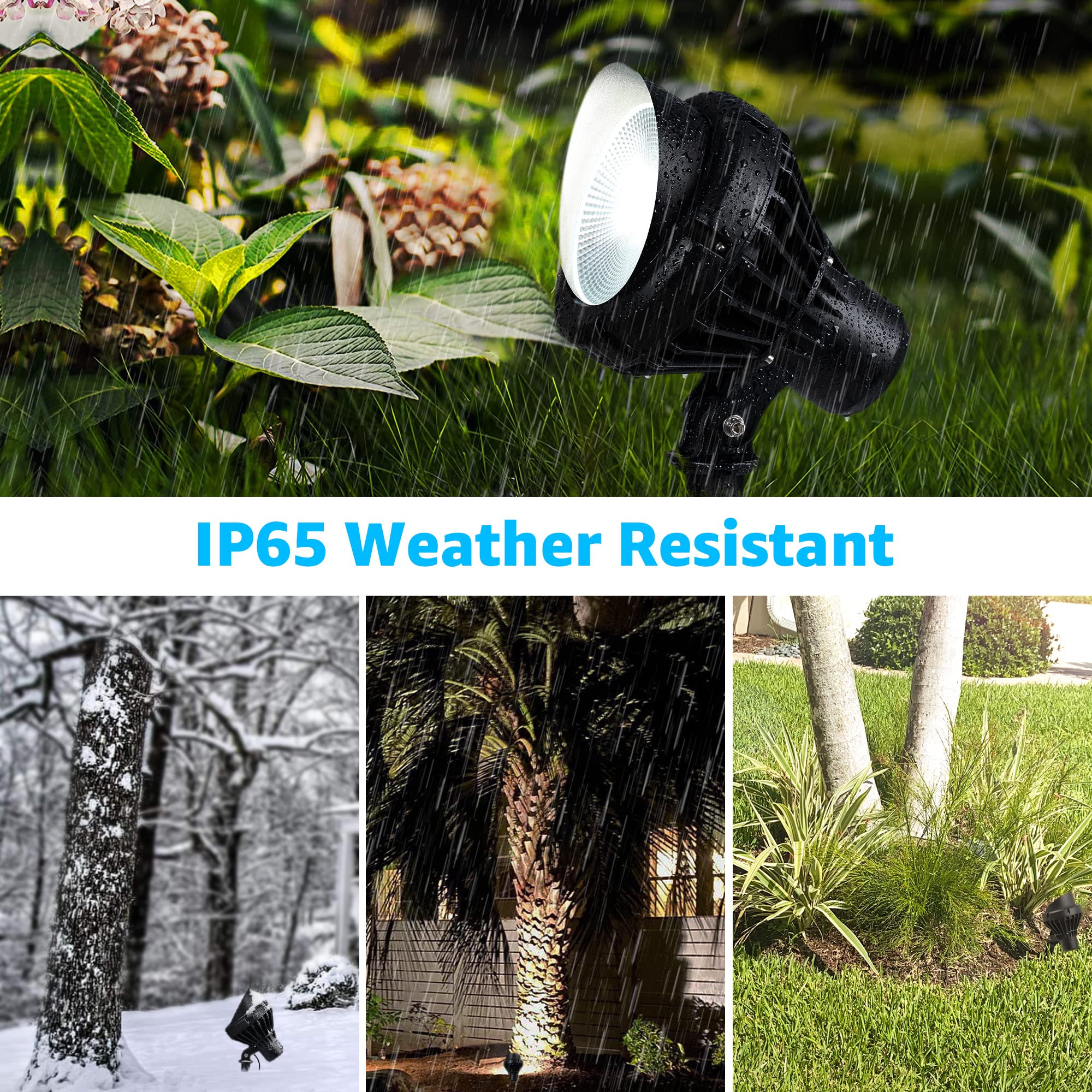 SUNVIE LED Spot Lights 40W 5000K Daylight White Outdoor Lighting for Yard, House, Tree - Black, Model CHD40A01, Plug-in with 5.5