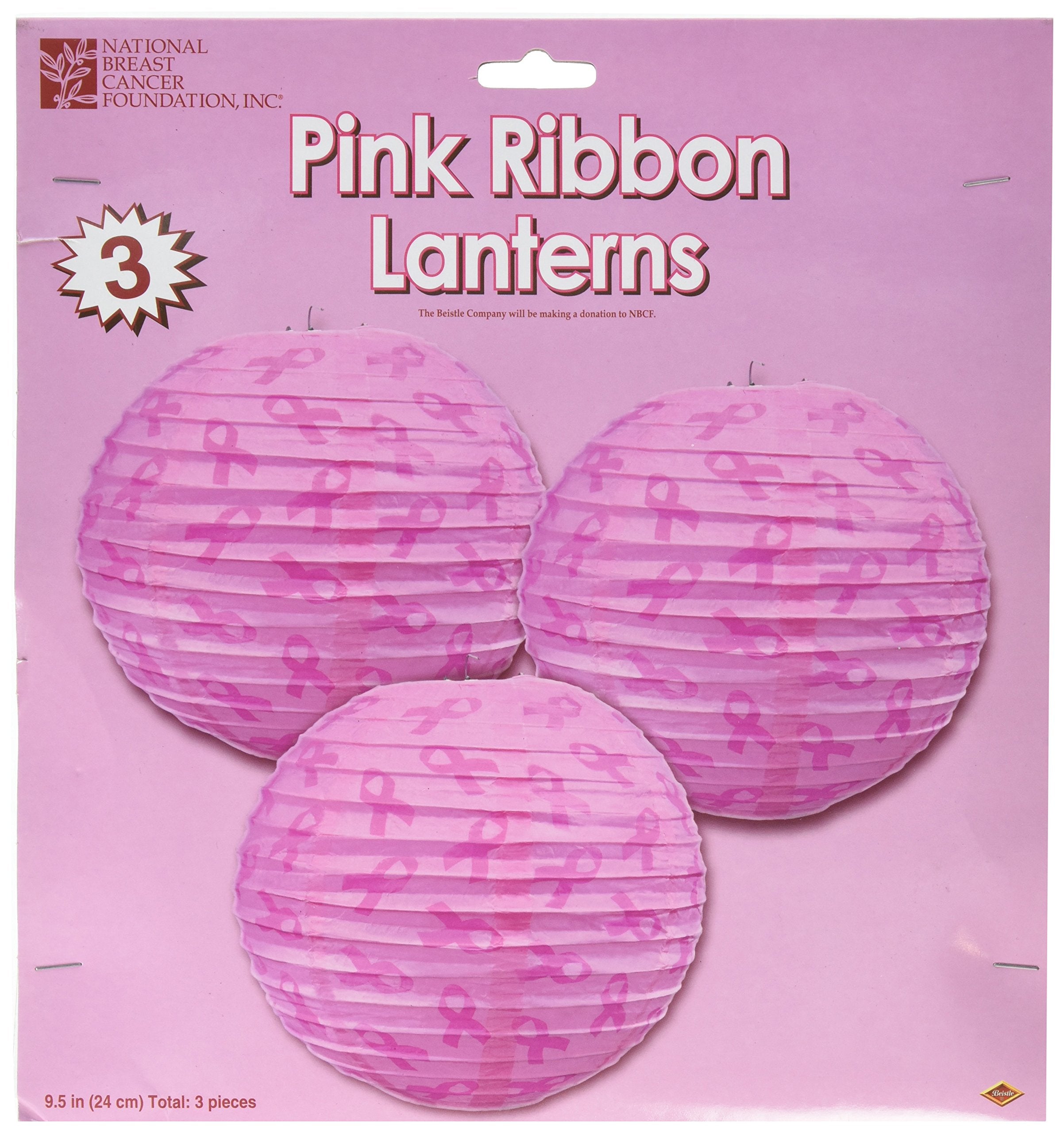 Beistle Ribbon Paper Lanterns, 9.5 Inch, Pink