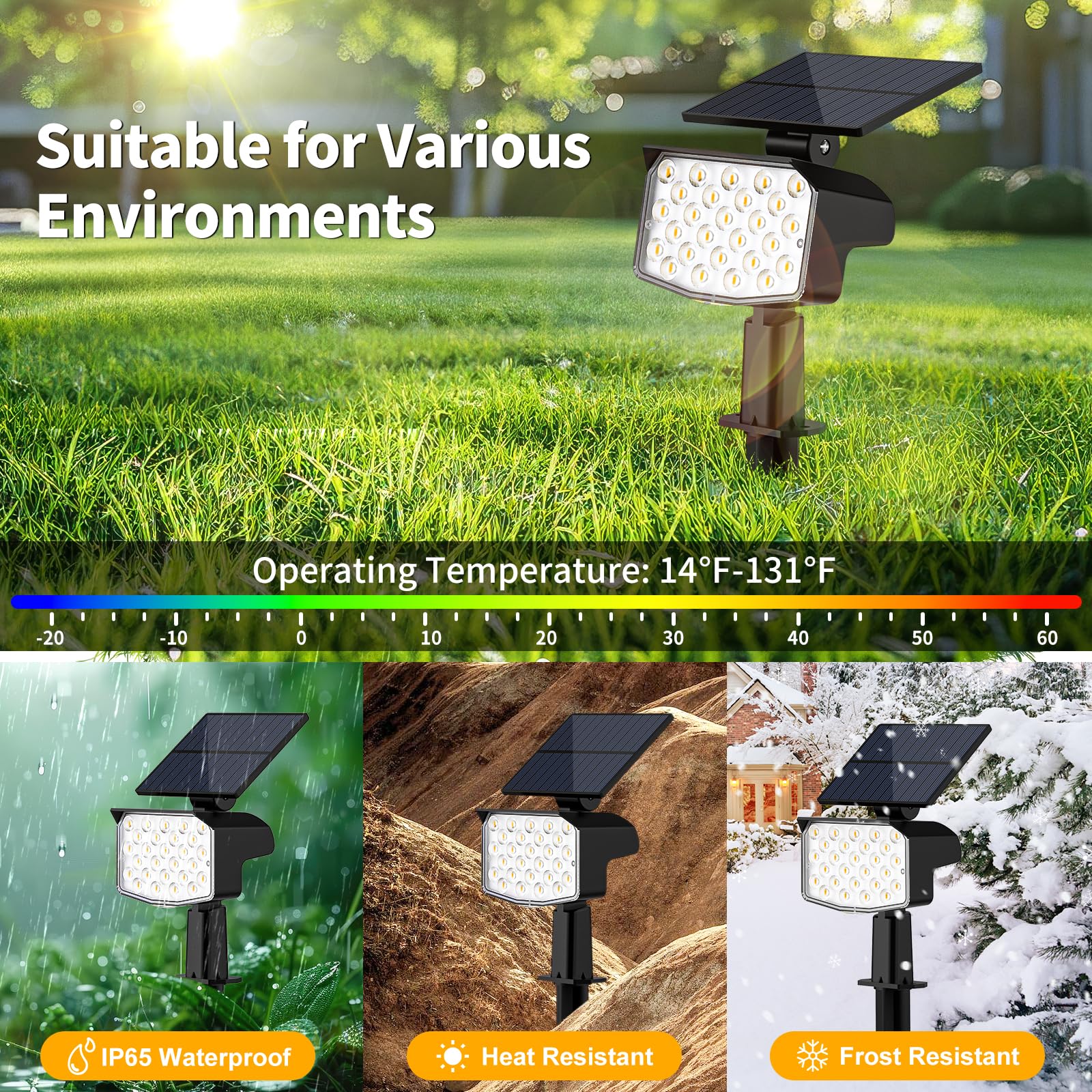 NACINIC Solar Spot Lights Outdoor, Waterproof, Adjustable, 2 Pack, Warm White, for Garden, Pathway, Pool, Porch