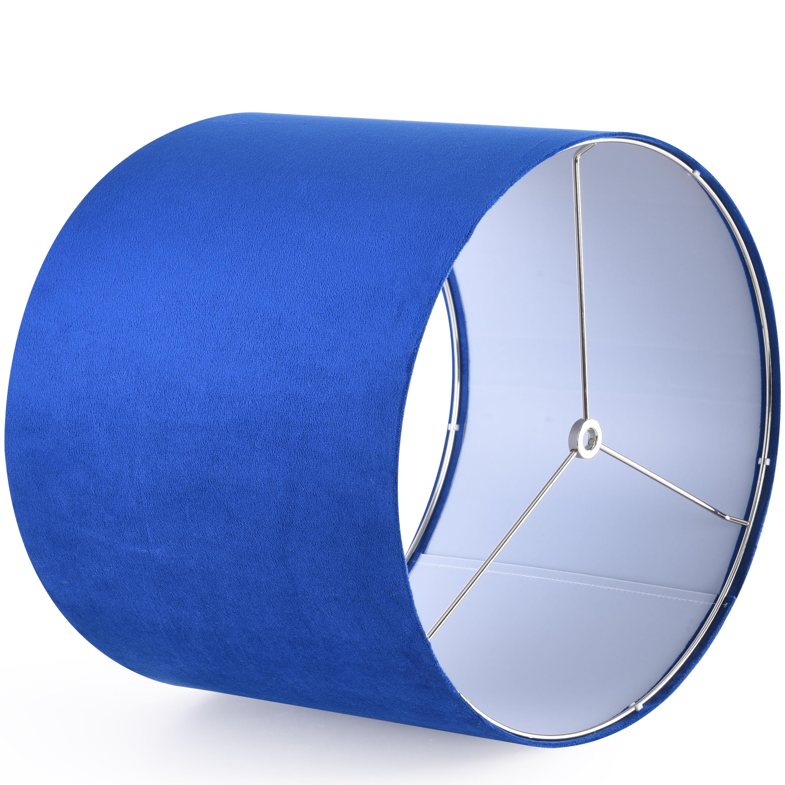 PIKOPIKO Velvet Drum Lamp Shade, Medium Blue, 13in Top x 13in Bottom x 10in High, Spider, Farmhouse Style, 1 Pack