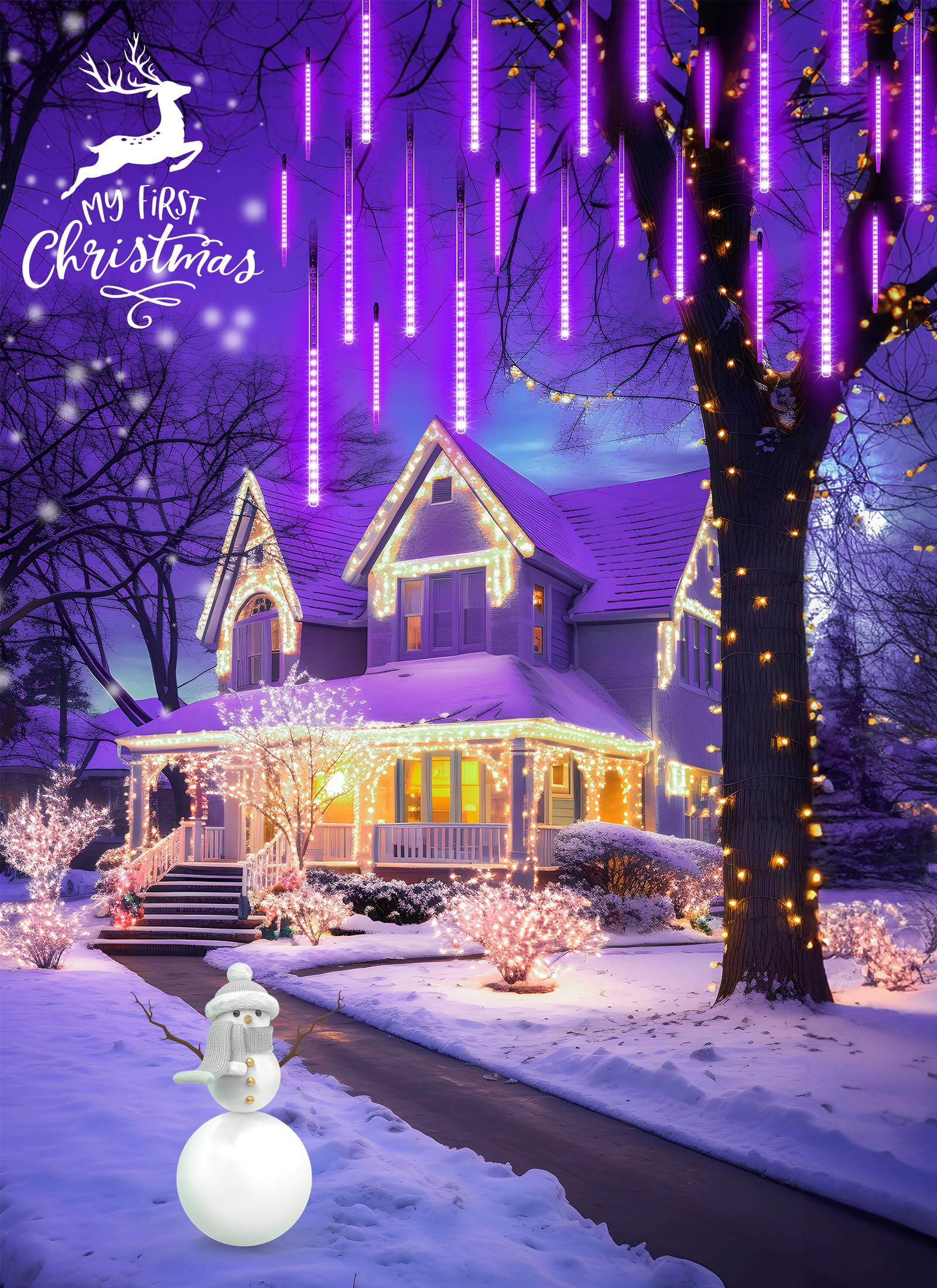 Minetom Halloween Lights Outdoor - 10 Tube 240 Led Solar Meteor Shower Rain Lights - Purple Solar Lights For Halloween Christmas