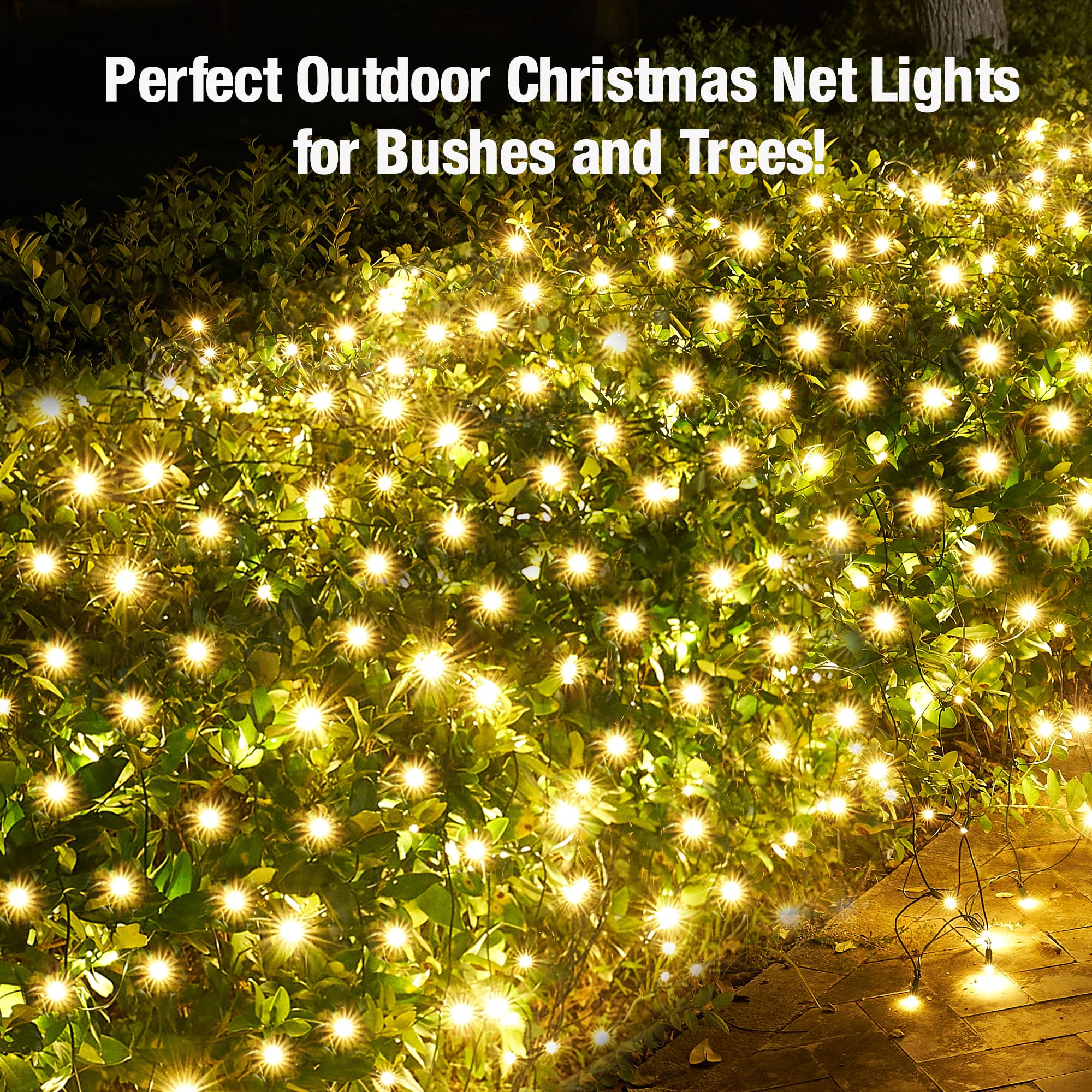Sylampow LED Christmas Net Lights 120LED 6ftx5ft Warm White Connectable Mesh Lighting for Outdoor Indoor Decorations