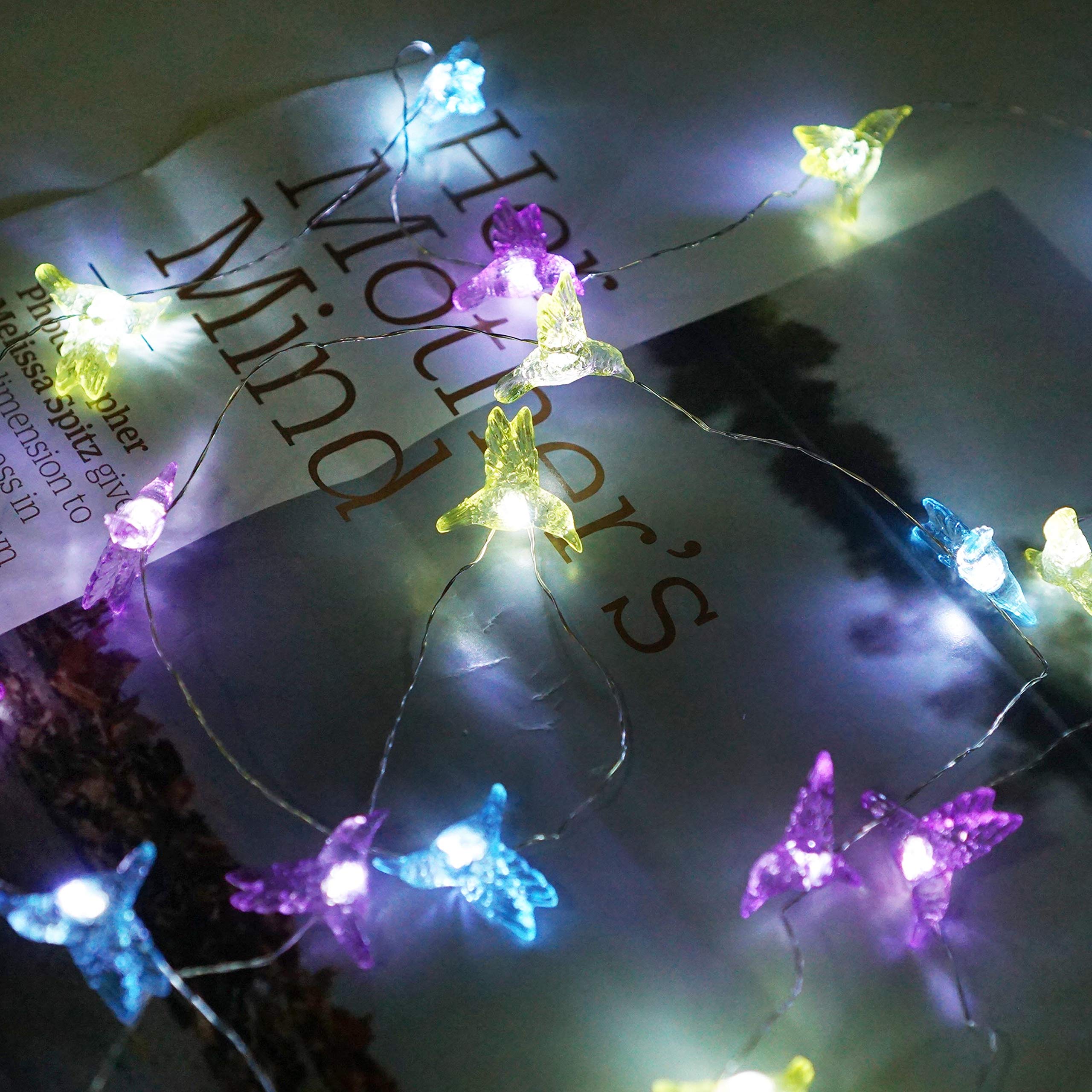 NiniTe Hummingbird Fairy Lights, 40 LED Waterproof String Light, Battery Operated, 8 Modes Remote Control for Indoor/Outdoor Use