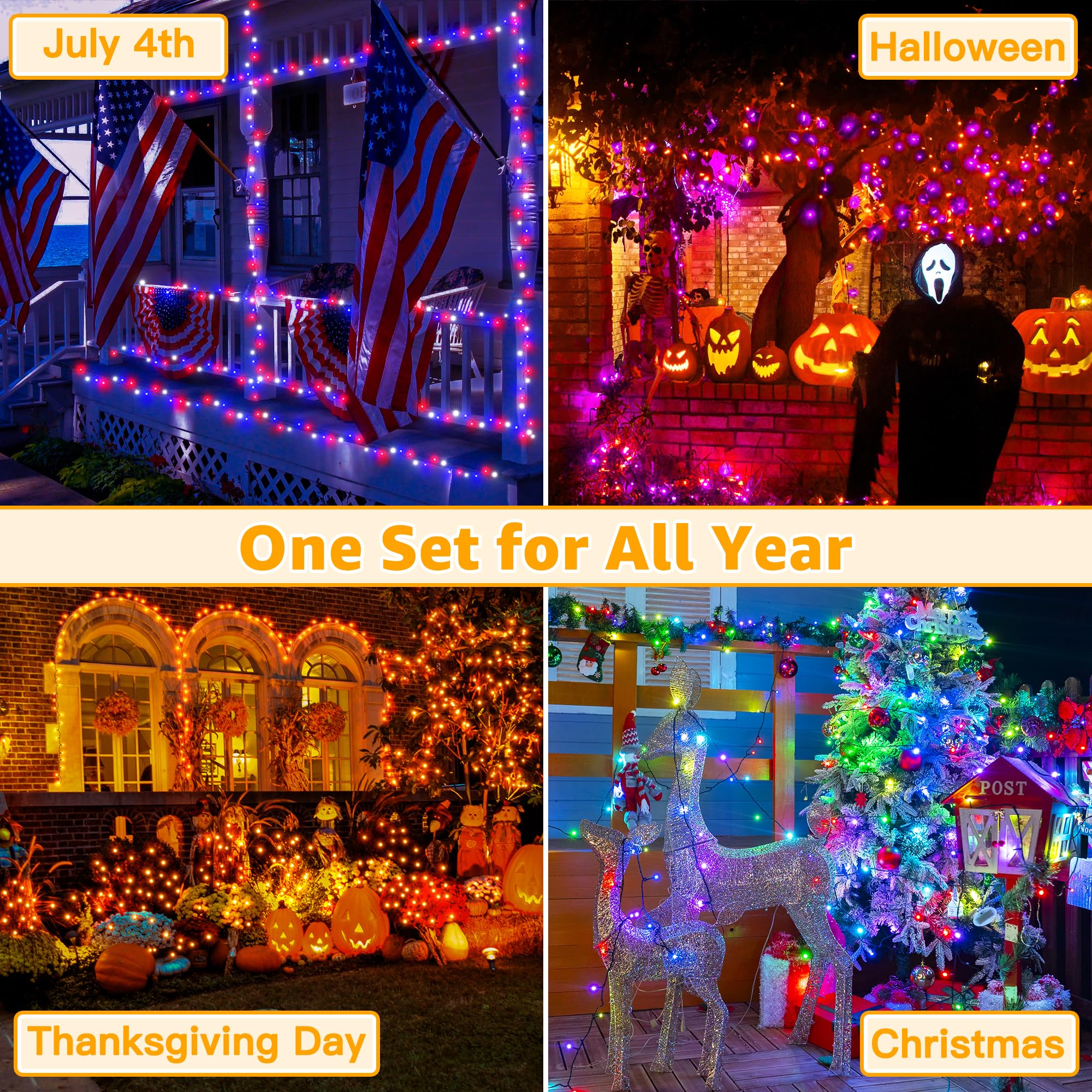 Ollny Rgb Christmas Lights, 400 Leds, 131 Ft, Green Wire, 130 Modes, Waterproof, Remote & Timer For Holiday & Year-Round Decor