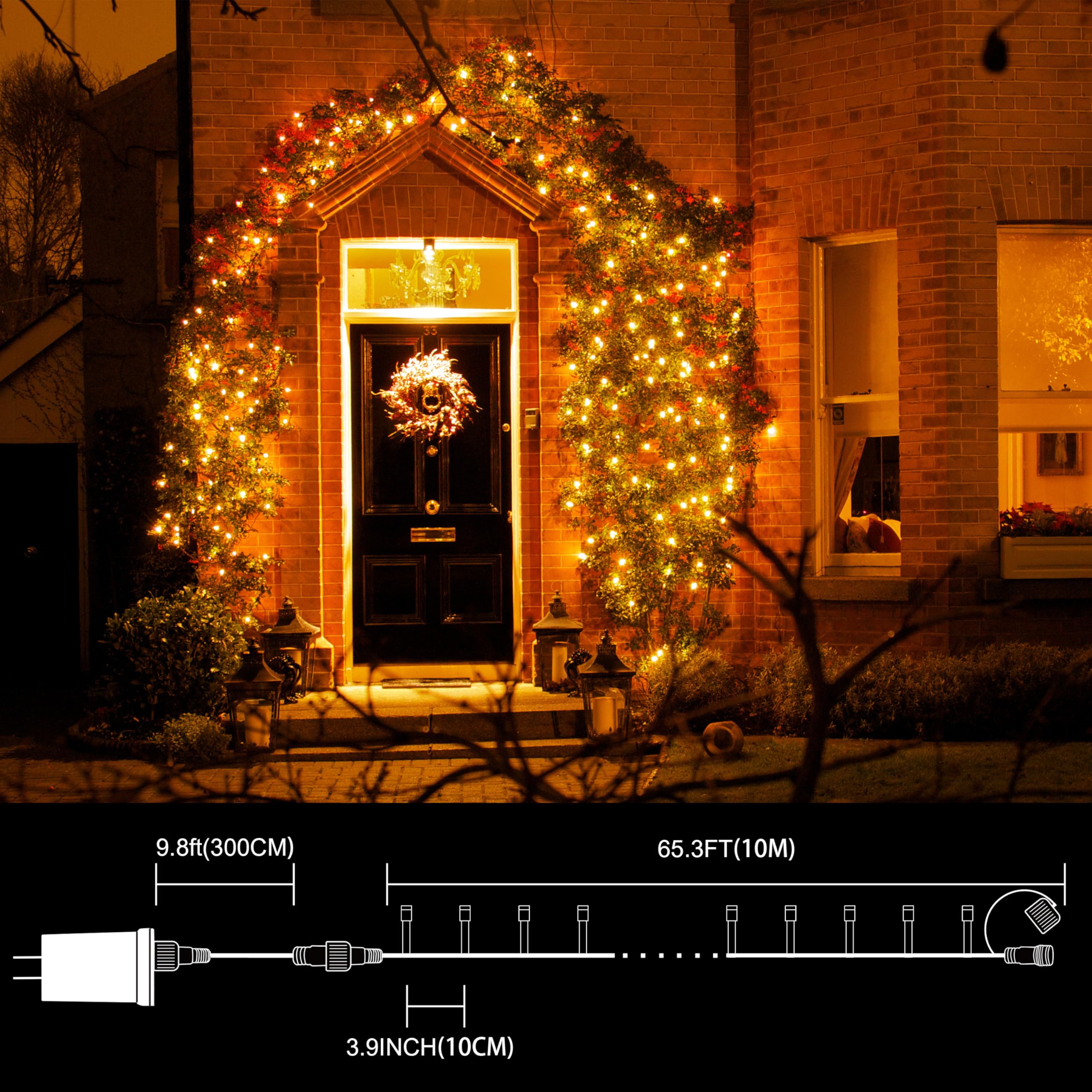 Lamphome 33Ft Golden Christmas Decorative Mini Lights  100 Led Transparent Wire Fairy Starry String Lights Plug In  11 Lighting Modes  For Indoor Outdoor Xmas Tree Wedding Party Decoration (Yellow)